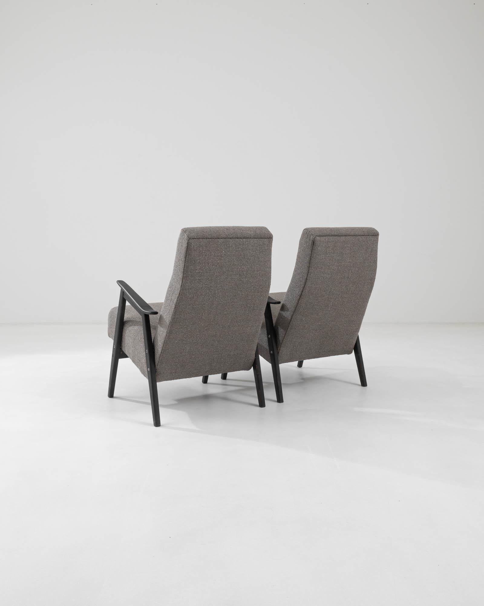 1960s Czech Grey Upholstered Armchairs, A Pair For Sale 2