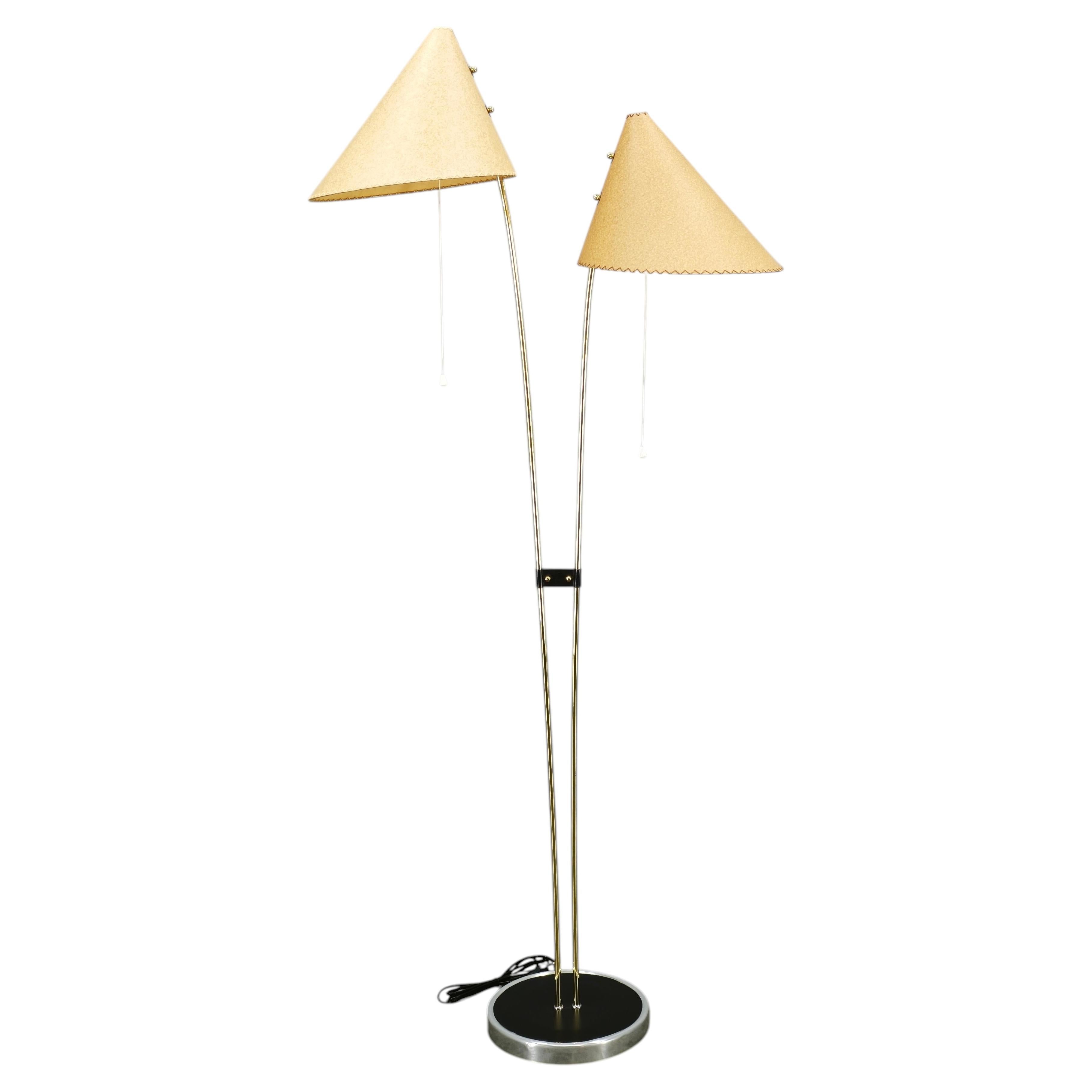 1960s Czech Japanese Floor Lamp with Twin Handmade Paper Shades