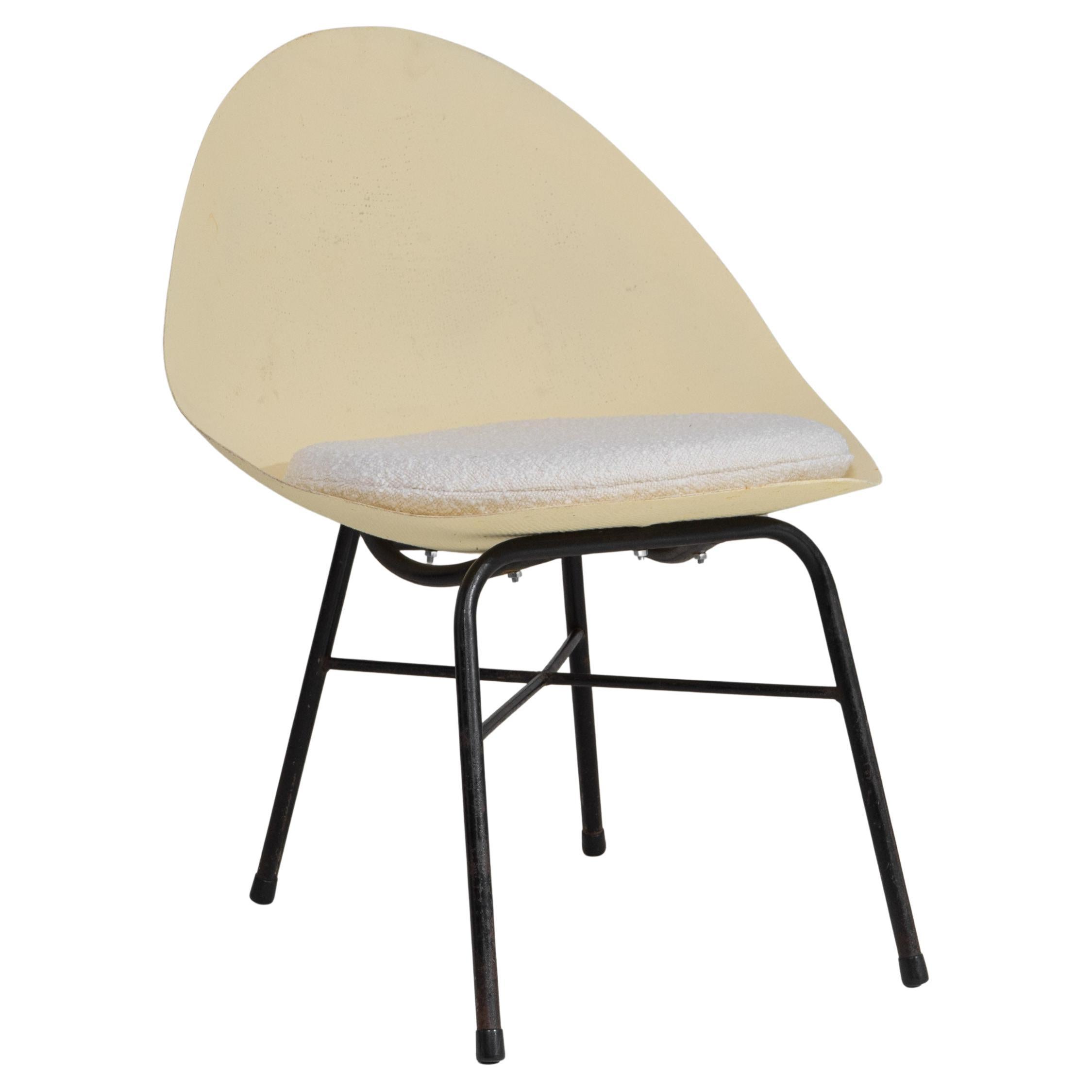 1960s Czech Mid-Century Modern Molded Chair With Upholstered Cushion For Sale