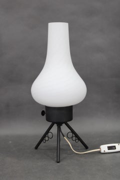 1960s Czech Mid-Century Table Lamp with Sculptural Glass Shade and Metal Tripod