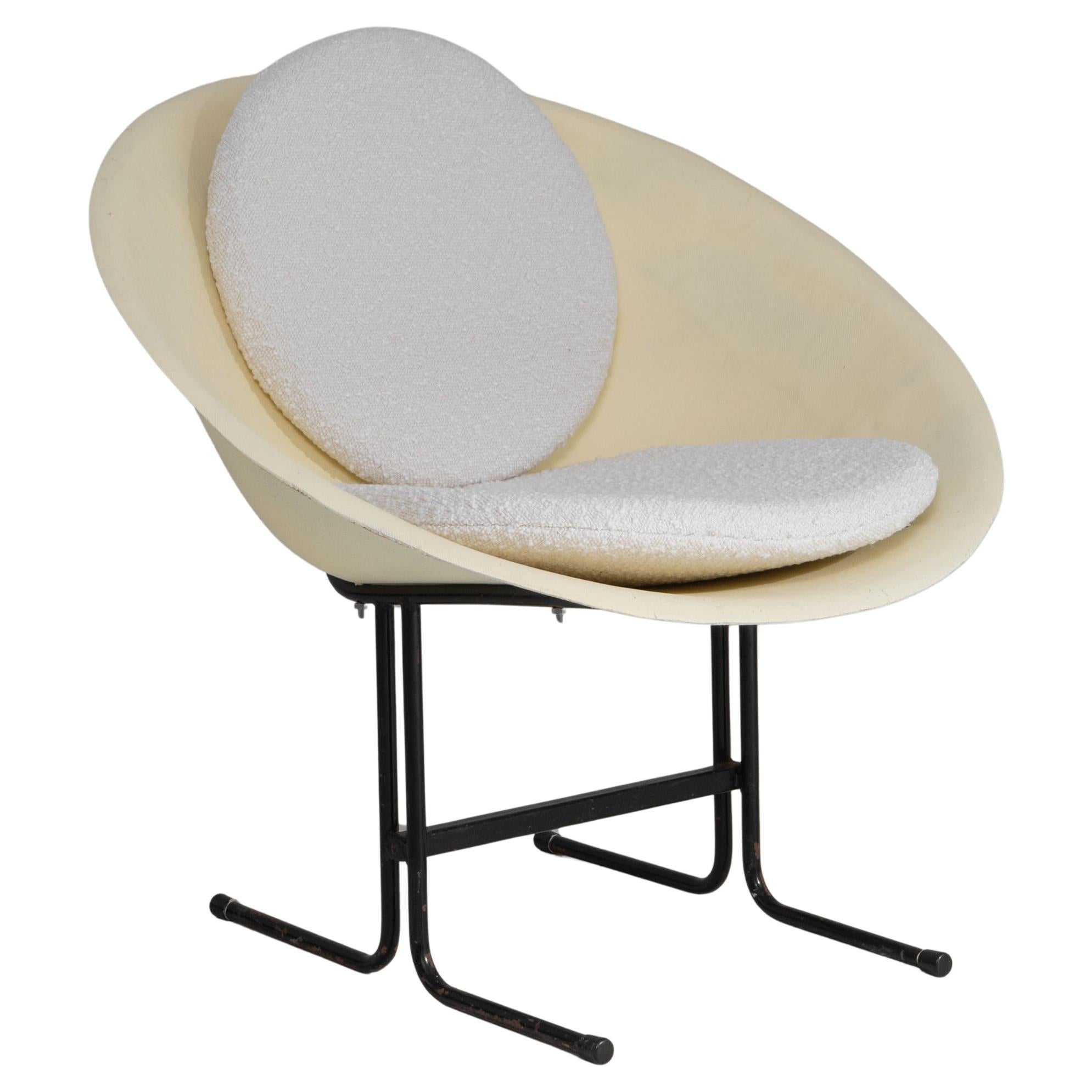 1960s Czech Modern-Style Saucer Armchair With Upholstered Cushions