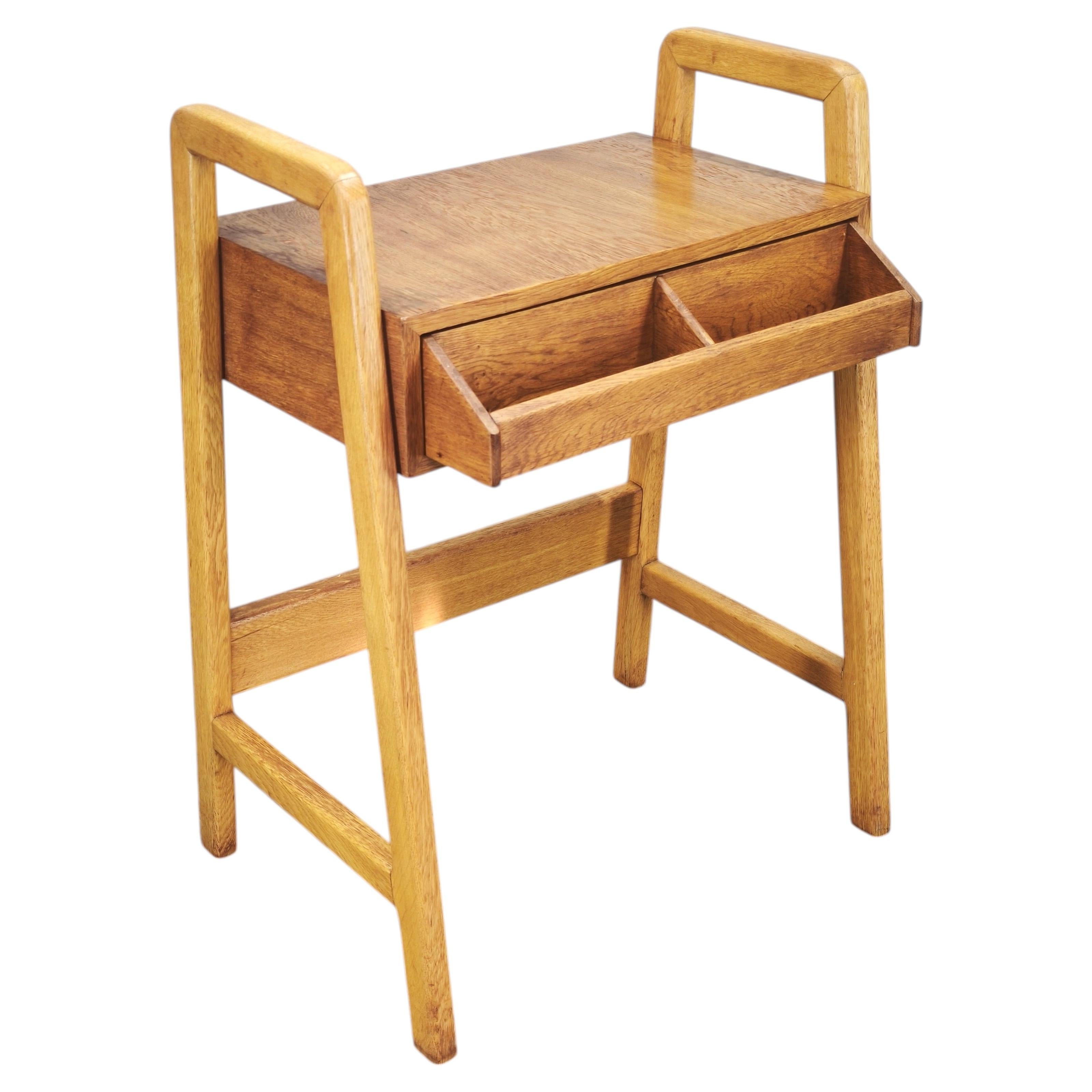 1960s Czech Oak Side Table with Integrated Storage Drawer