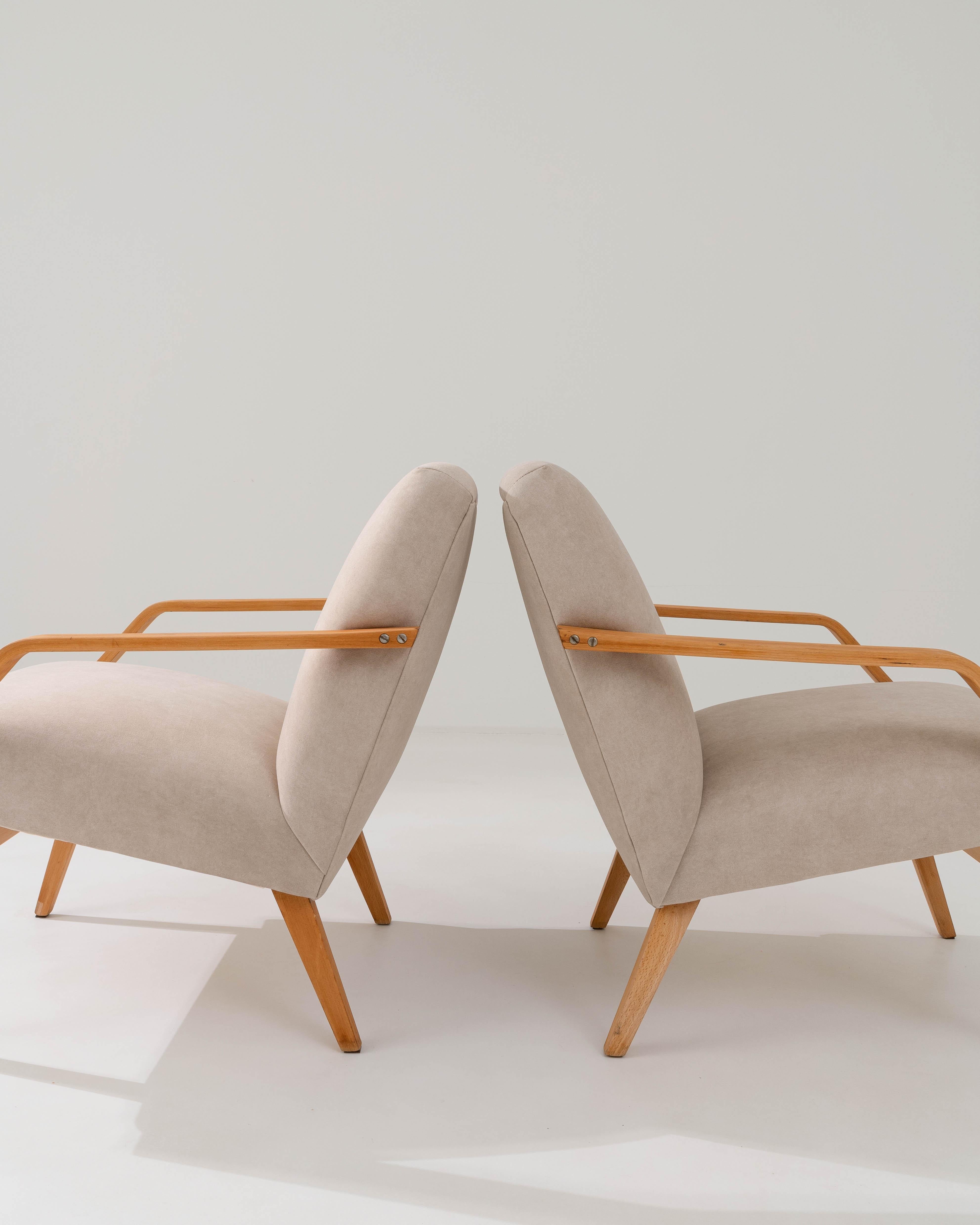 Mid-20th Century 1960s Czech Upholstered Armchairs, a Pair For Sale