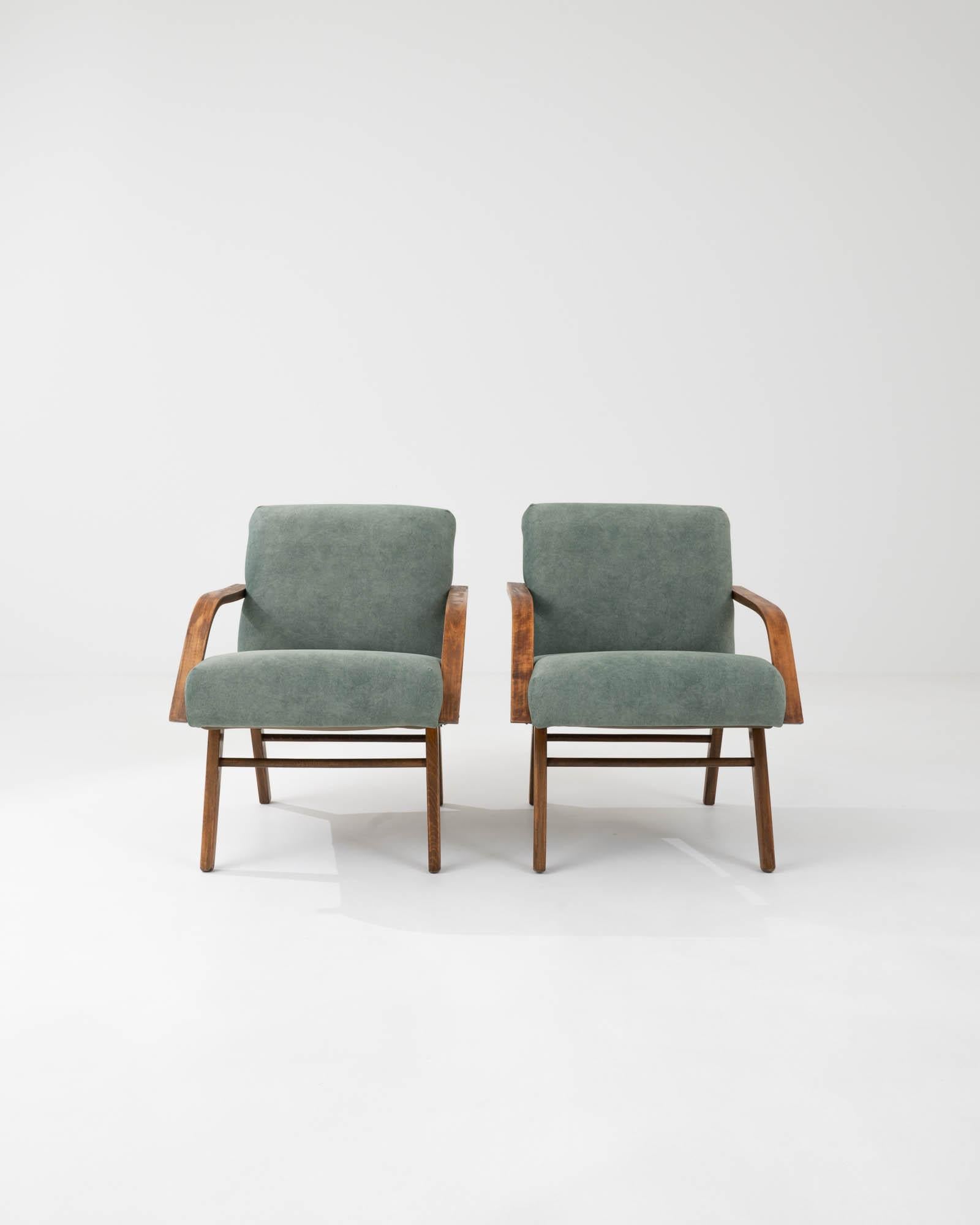 Mid-20th Century 1960s Czech Upholstered Armchairs, a Pair For Sale