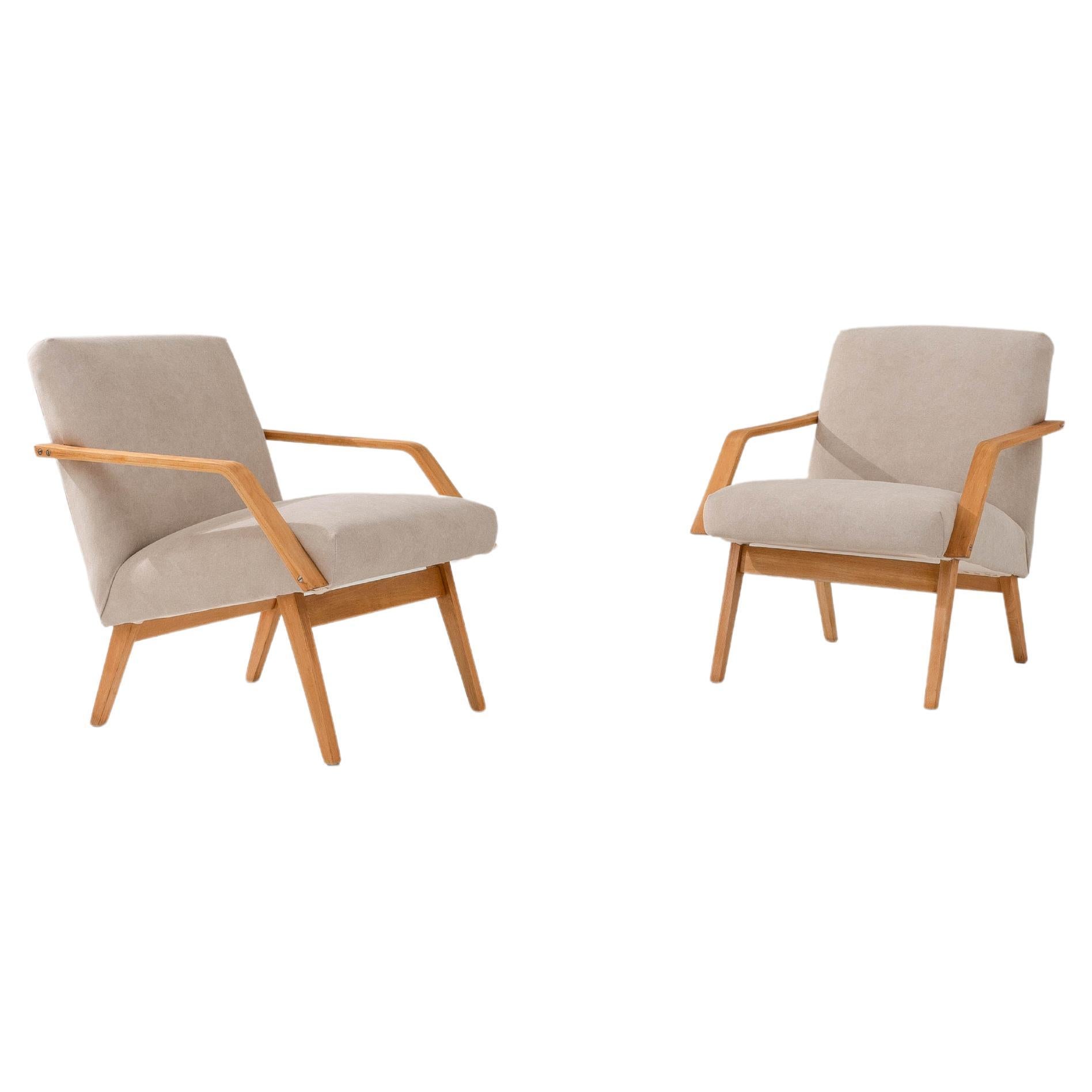 1960s Czech Upholstered Armchairs, a Pair