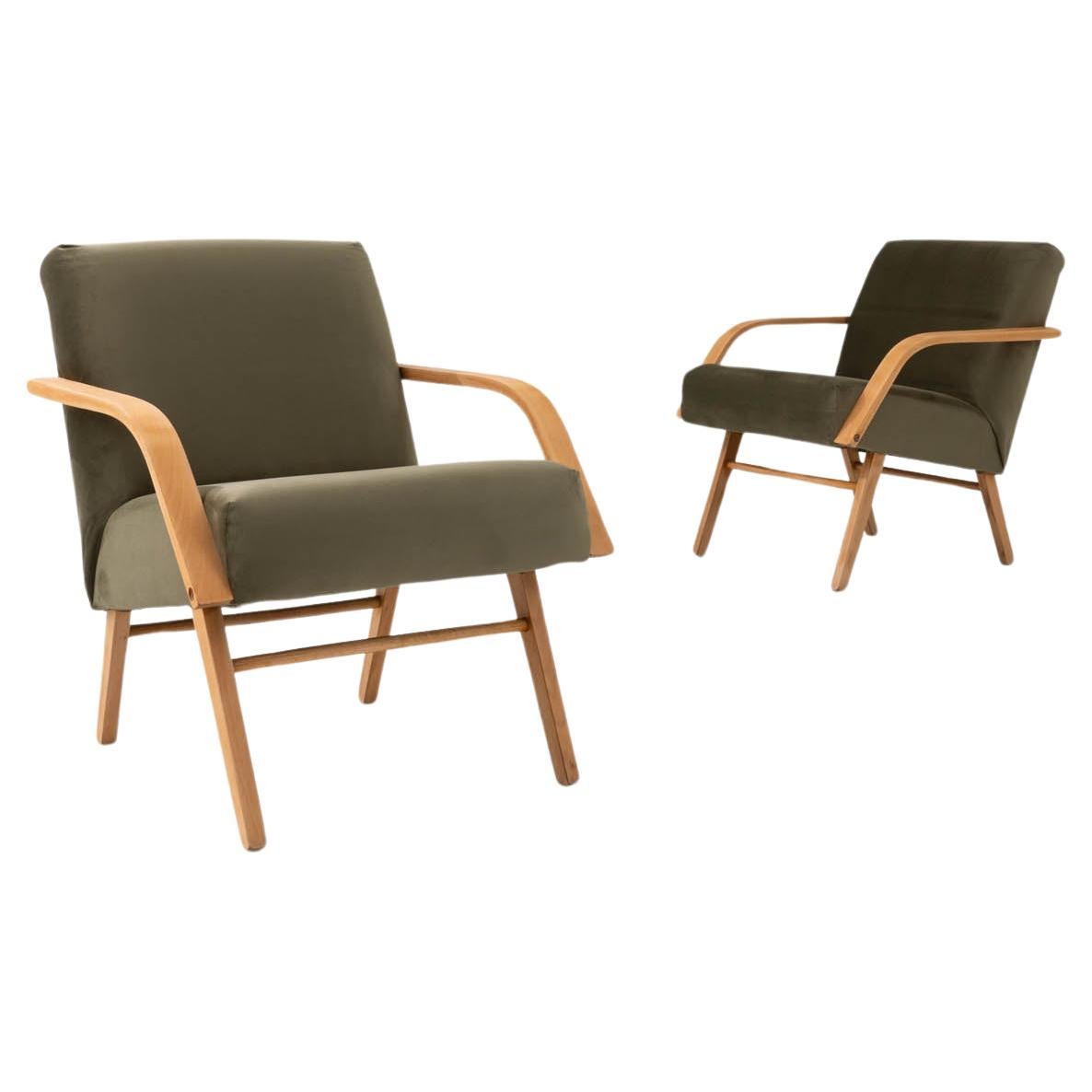 1960s Czech Upholstered Armchairs, a Pair