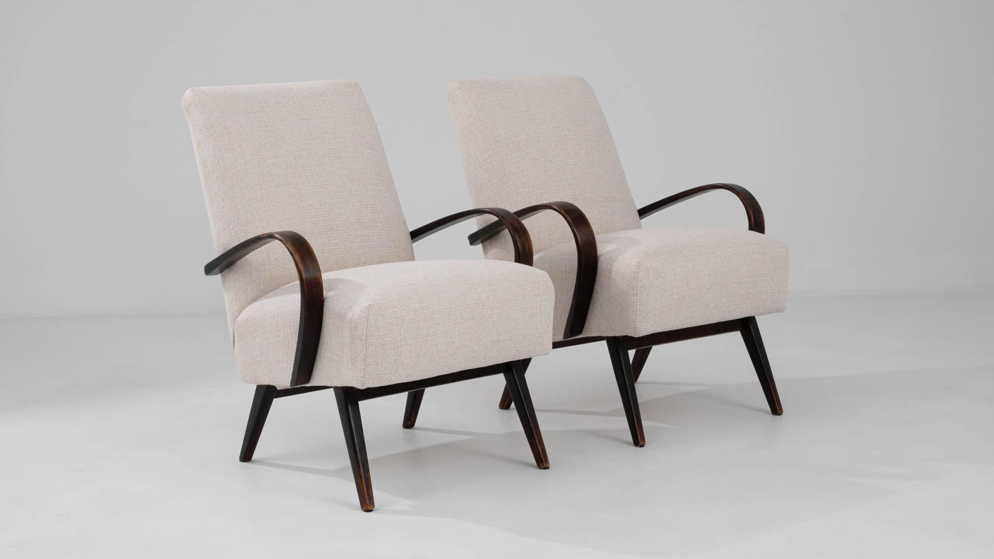 1960s Czech Upholstered Armchairs By J. Halabala, a Pair For Sale 5