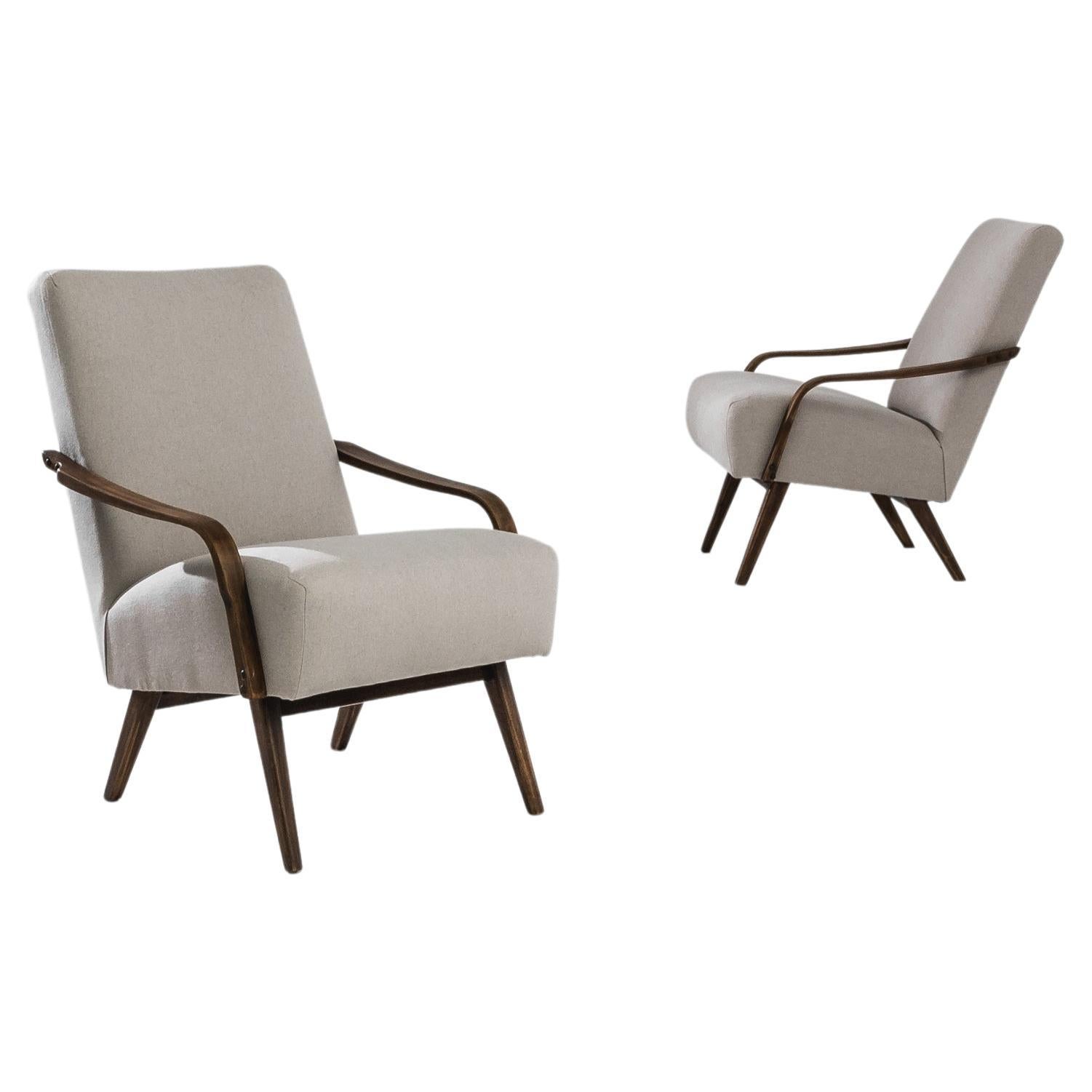 1960s Czech Upholstered Armchairs by J. Halabala, a Pair