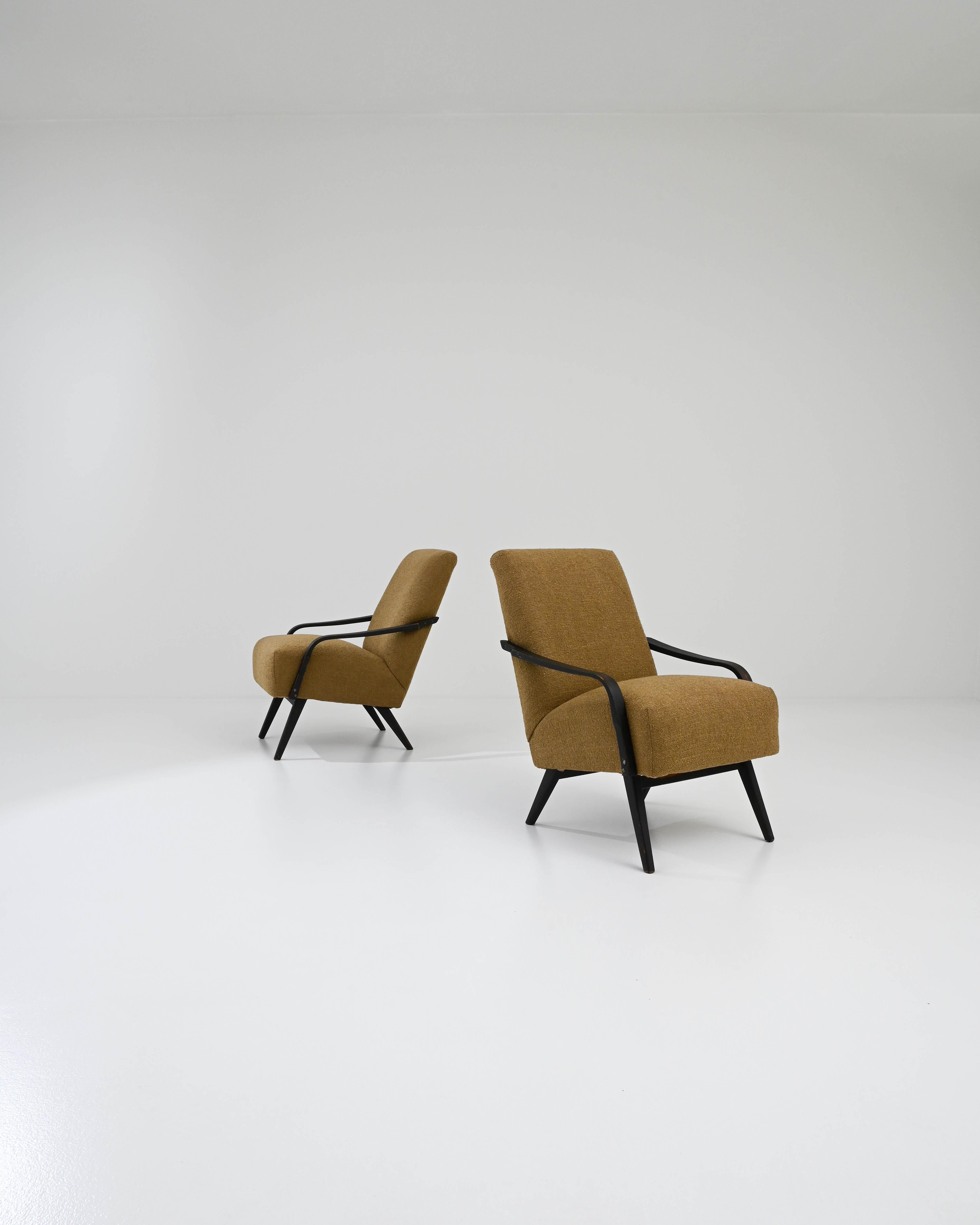 Mid-Century Modern 1960s Czech Upholstered Armchairs by TON, a Pair For Sale