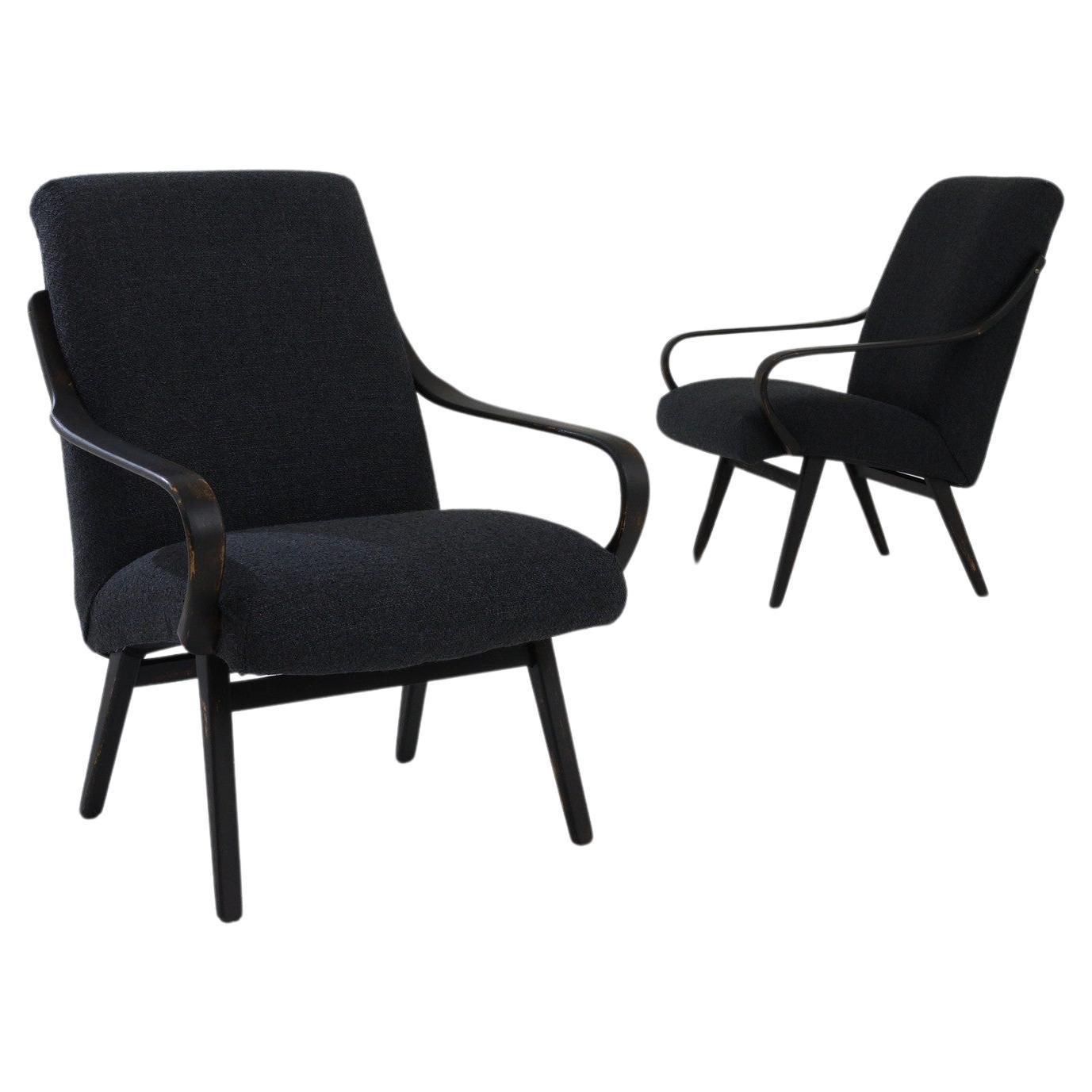 1960s Czech Upholstered Armchairs by TON, A Pair For Sale