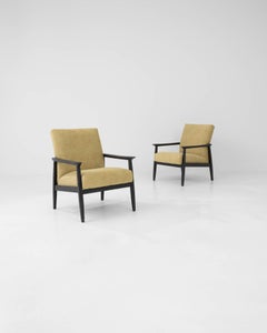 Set of 2 Vintage Mid-Century Modern Mustard Upholstered Armchairs, 1960s Pair