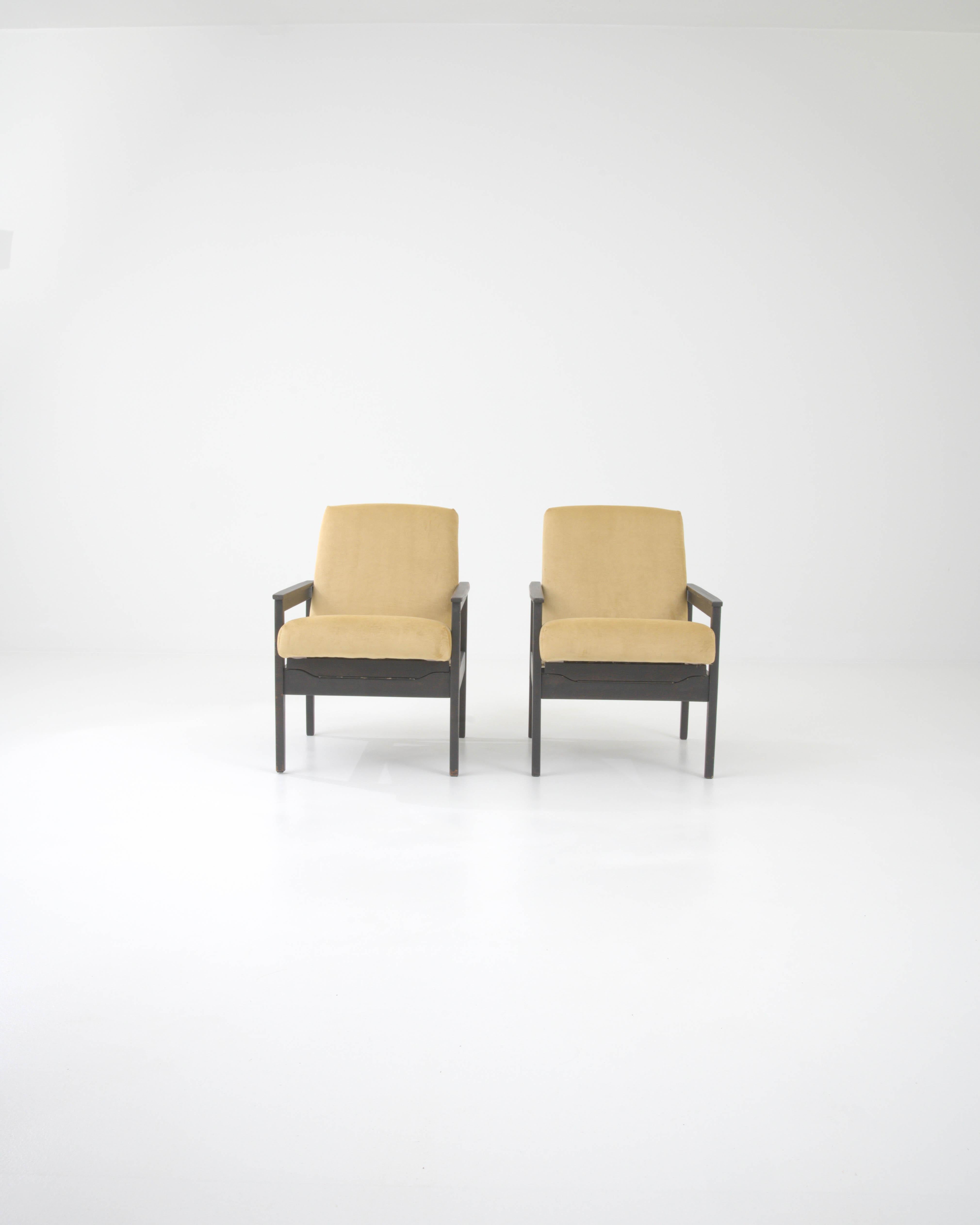 Upholstery 1960s, Czech Upholstered Armchairs, Set of 2 For Sale