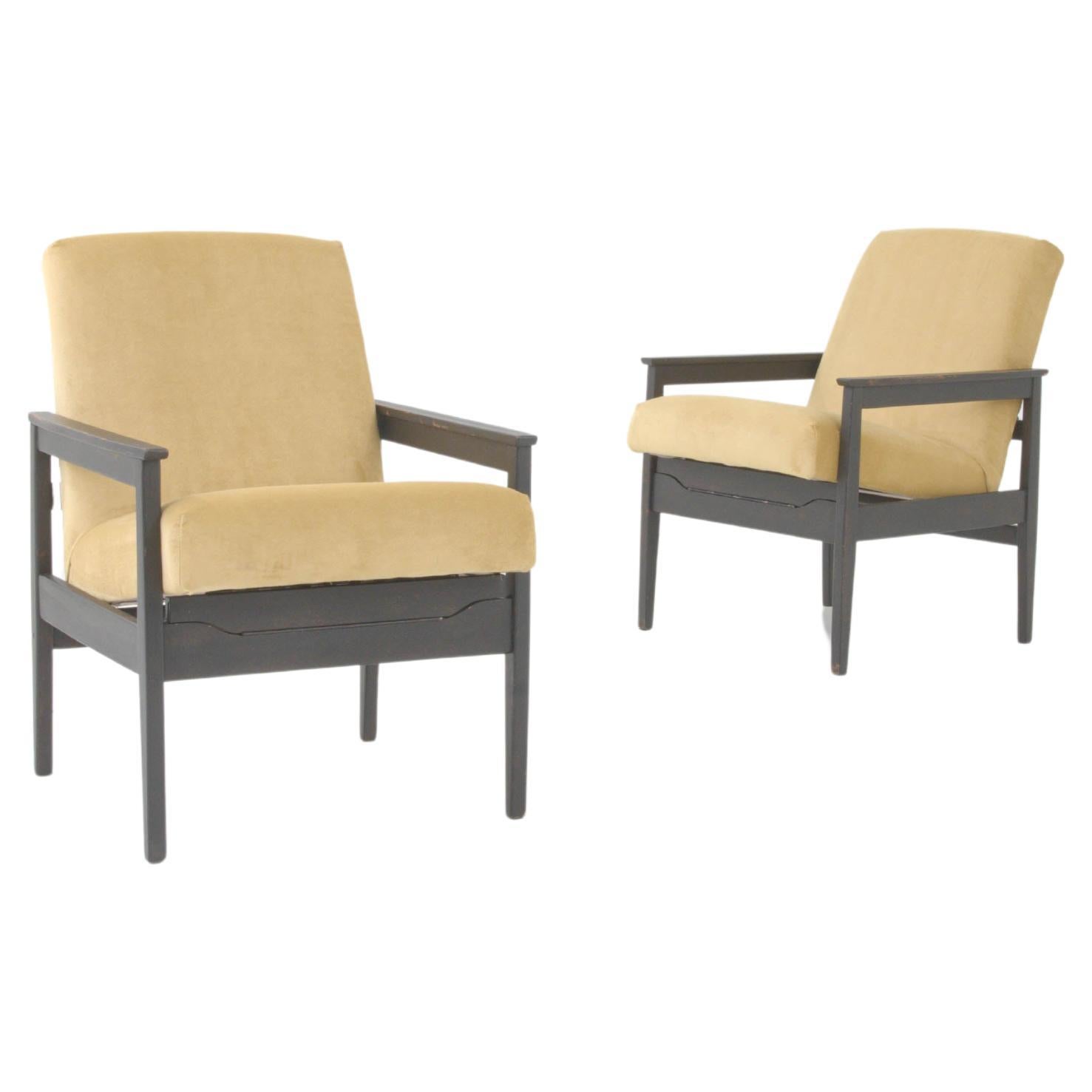 1960s, Czech Upholstered Armchairs, Set of 2 For Sale