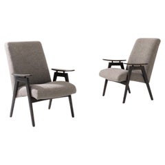 Poltrone imbottite ceche degli anni ’60, struttura in legno, design Mid-Century