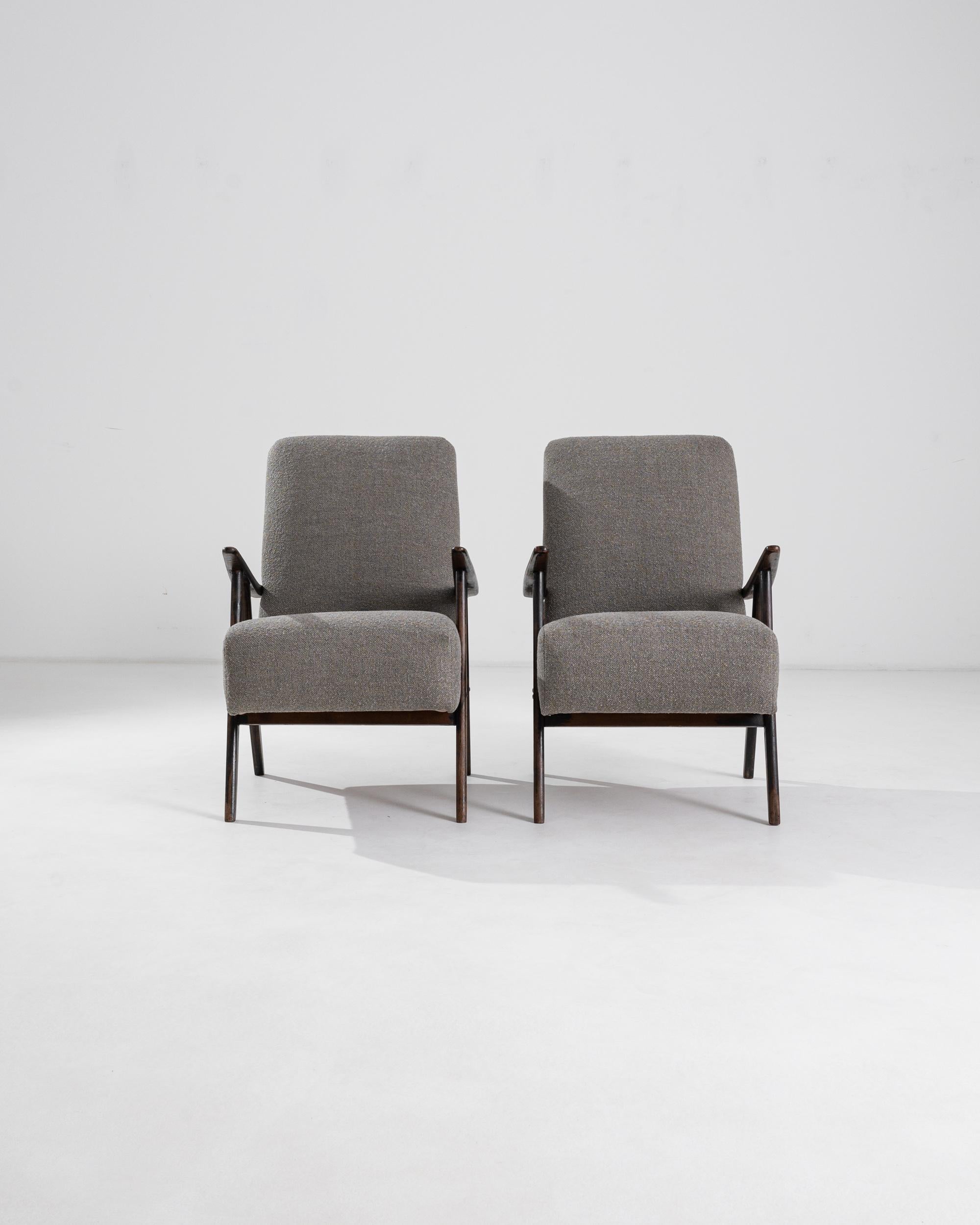Mid-20th Century 1960s Czech Upholstered Wooden Armchairs