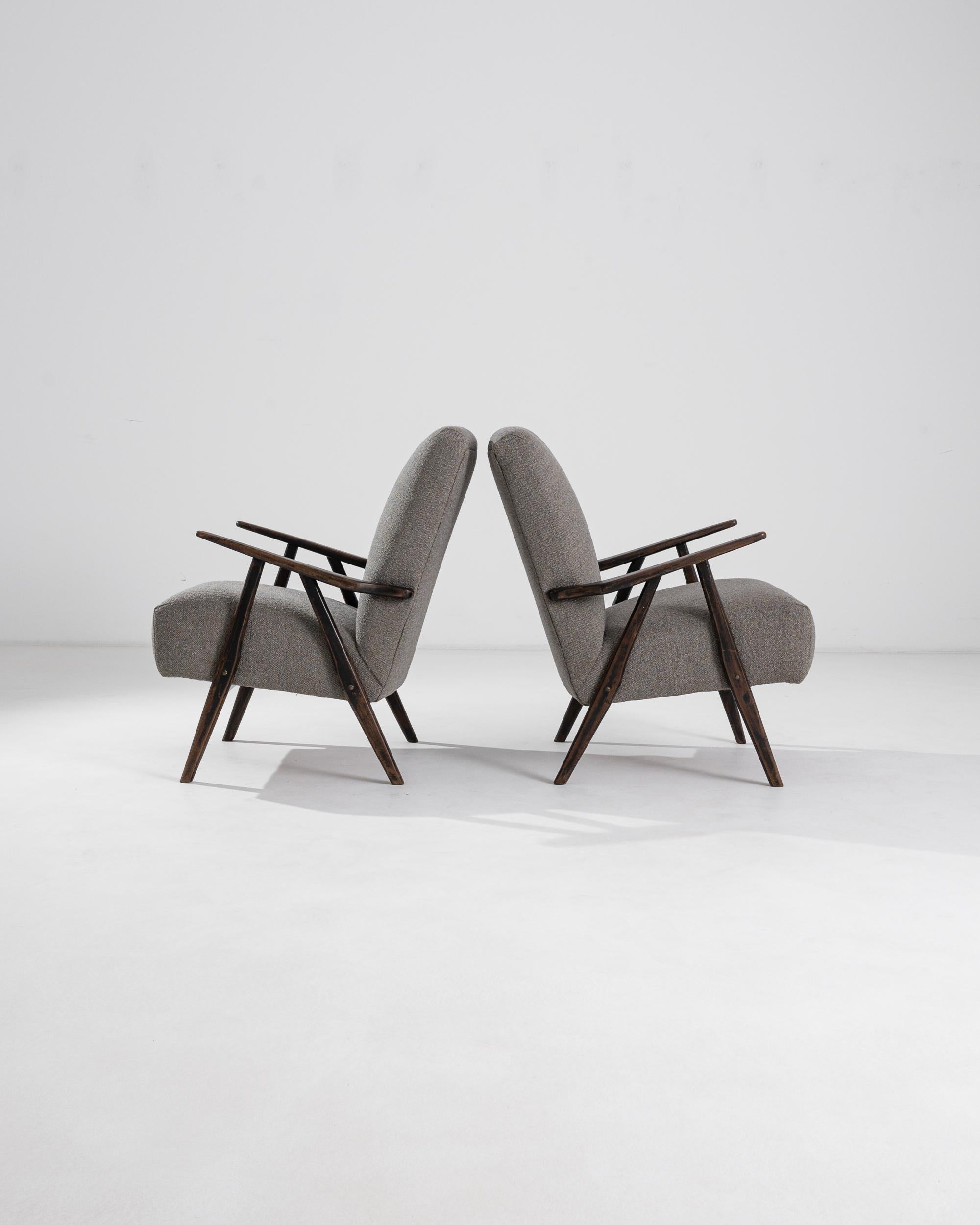 Bouclé 1960s Czech Upholstered Wooden Armchairs