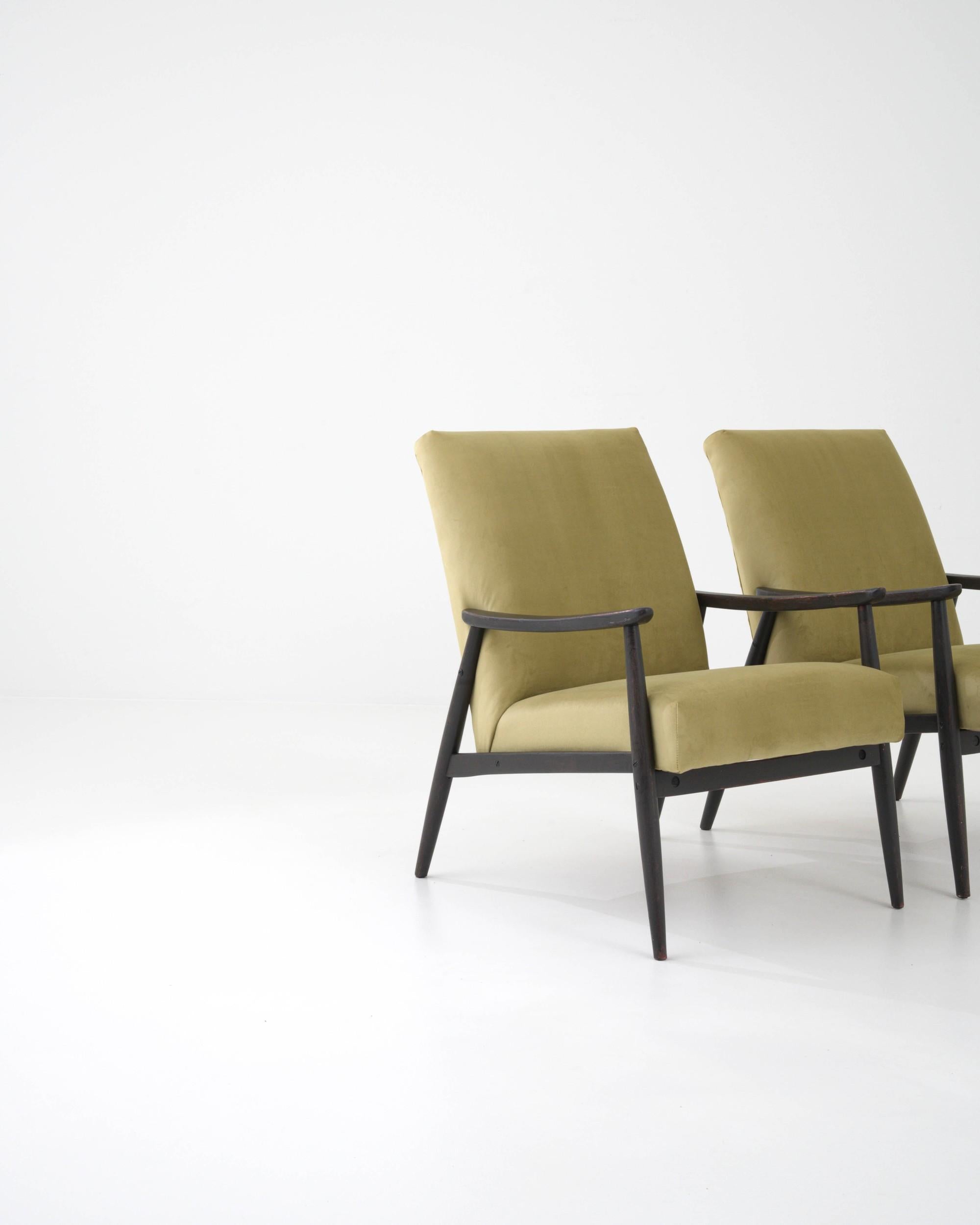 1960s Czech Upholstered Wooden Armchairs For Sale 2
