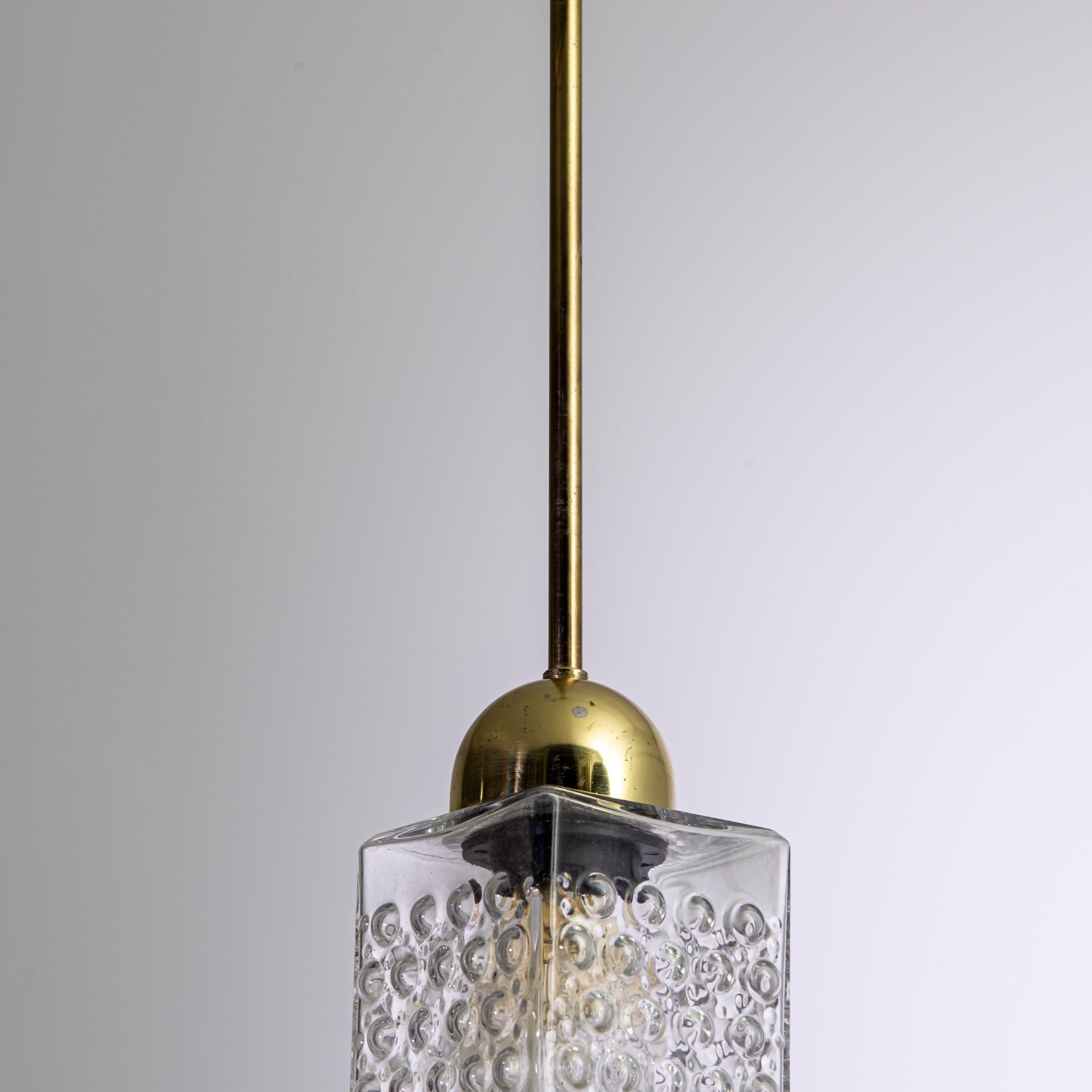 1960s Czech White Brass and Glass Pendant Lamp For Sale 1