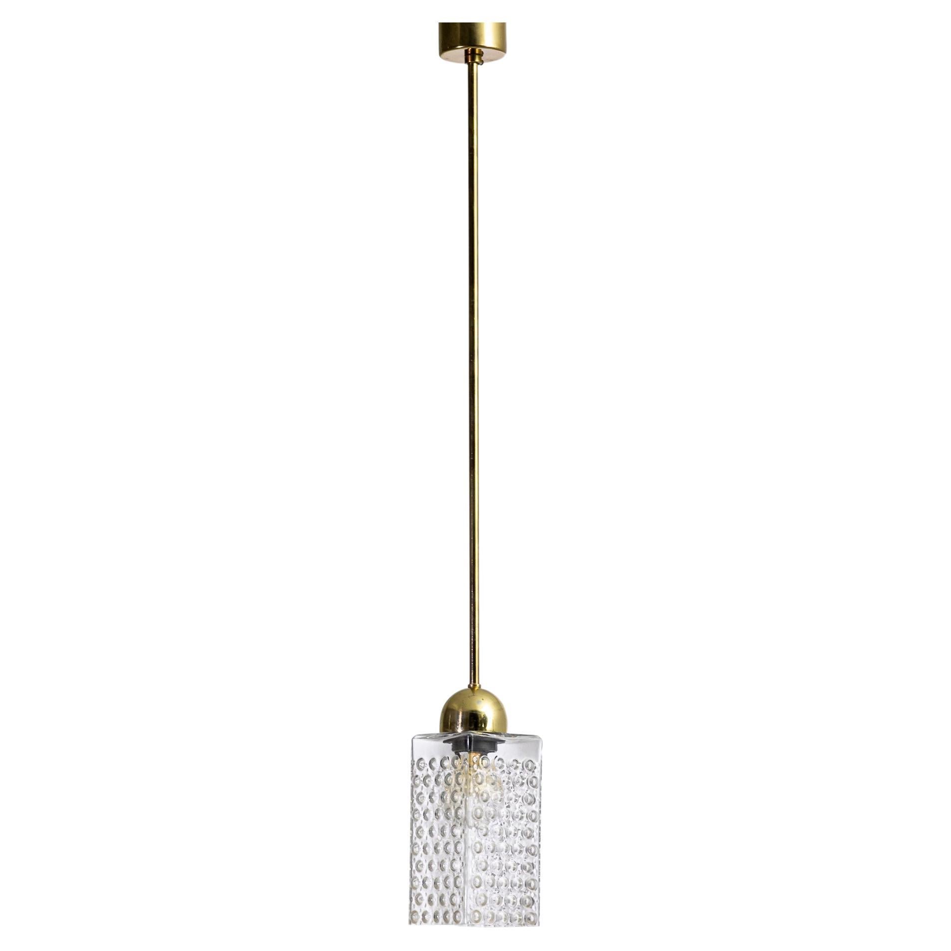 1960s Czech White Brass and Glass Pendant Lamp For Sale