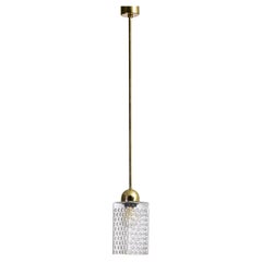Vintage 1960s Czech White Brass and Glass Pendant Lamp