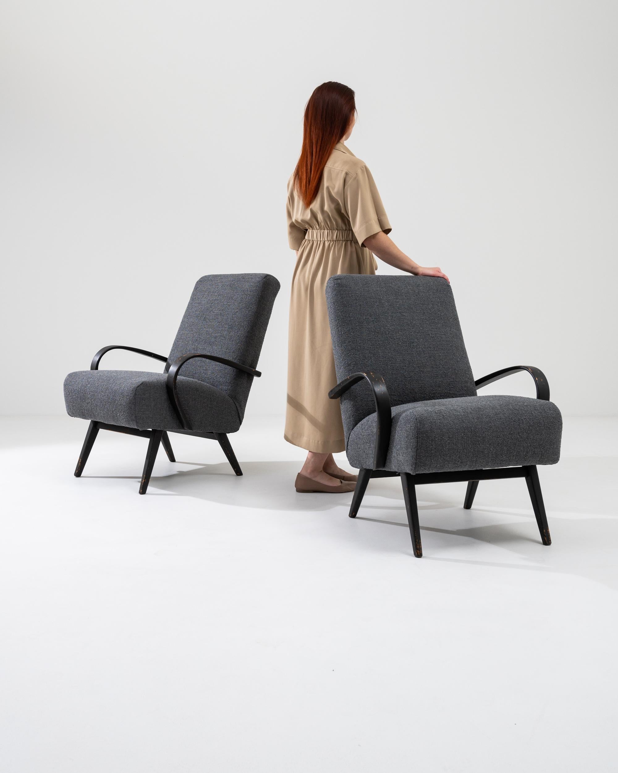 1960s Czech Wooden Armchairs by J. Halabala, a Pair In Good Condition For Sale In High Point, NC