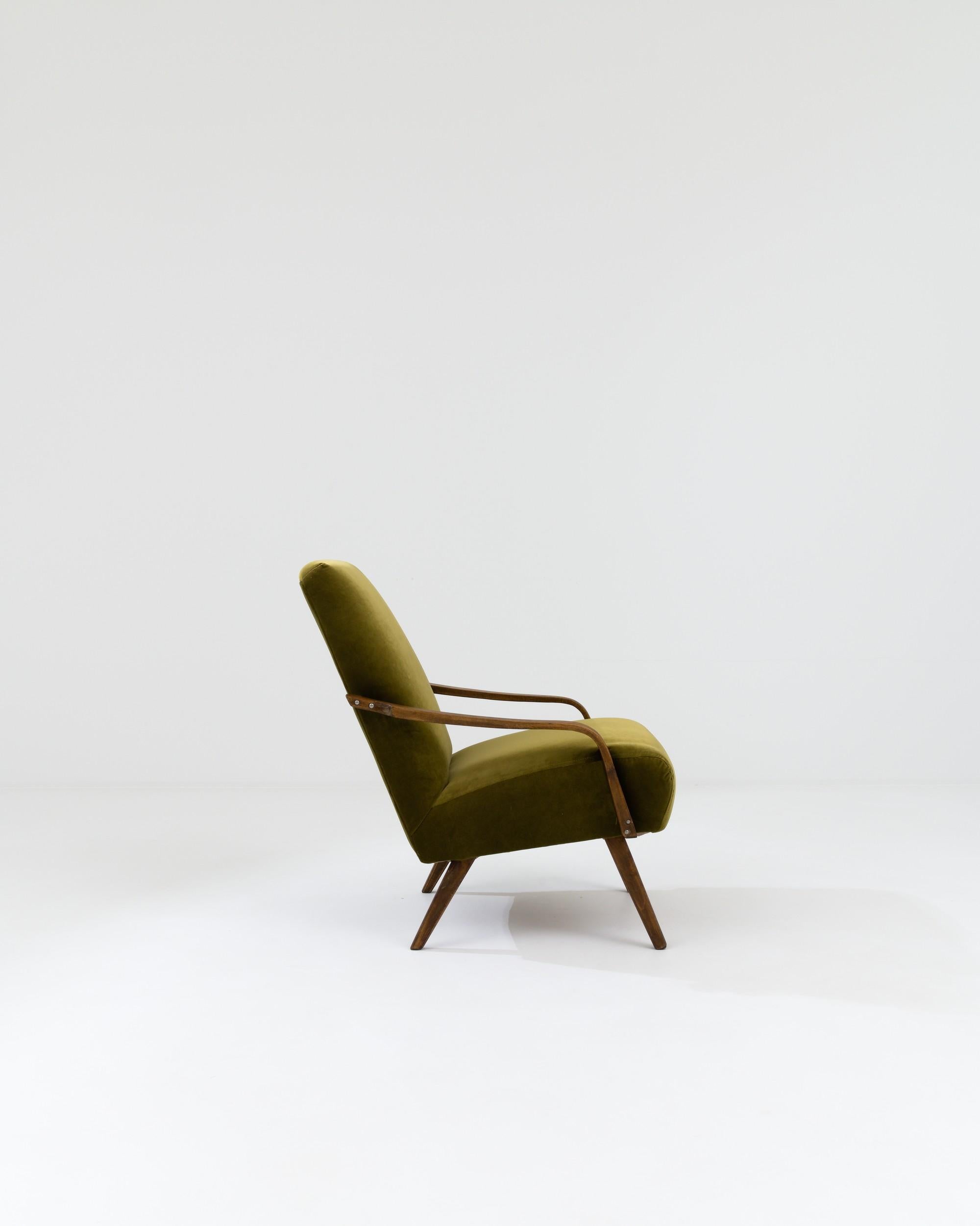 Mid-Century Modern 1960s Czech Wooden Upholstered Armchair