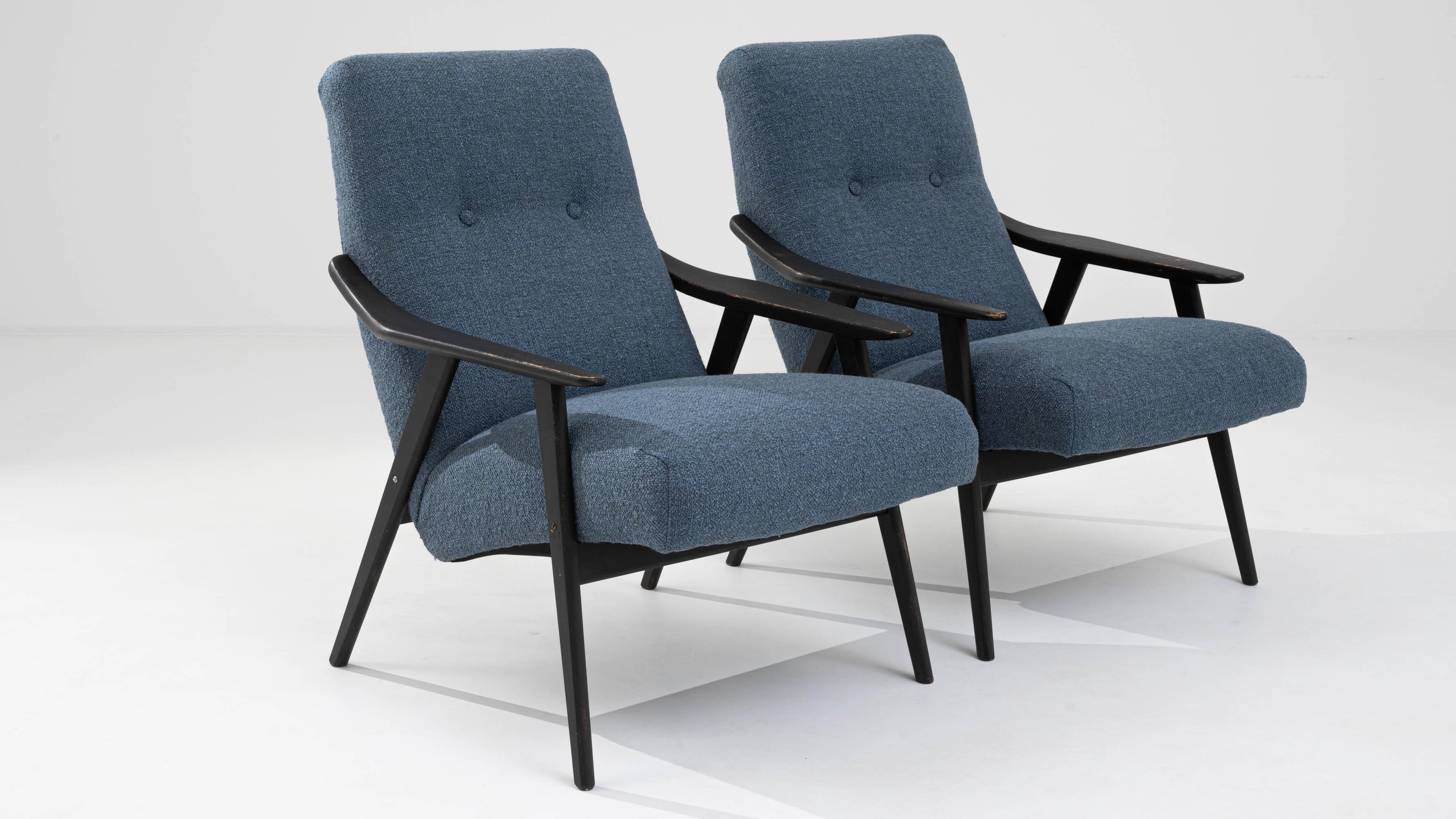 1960s Czech Wooden Upholstered Armchairs, a Pair 4