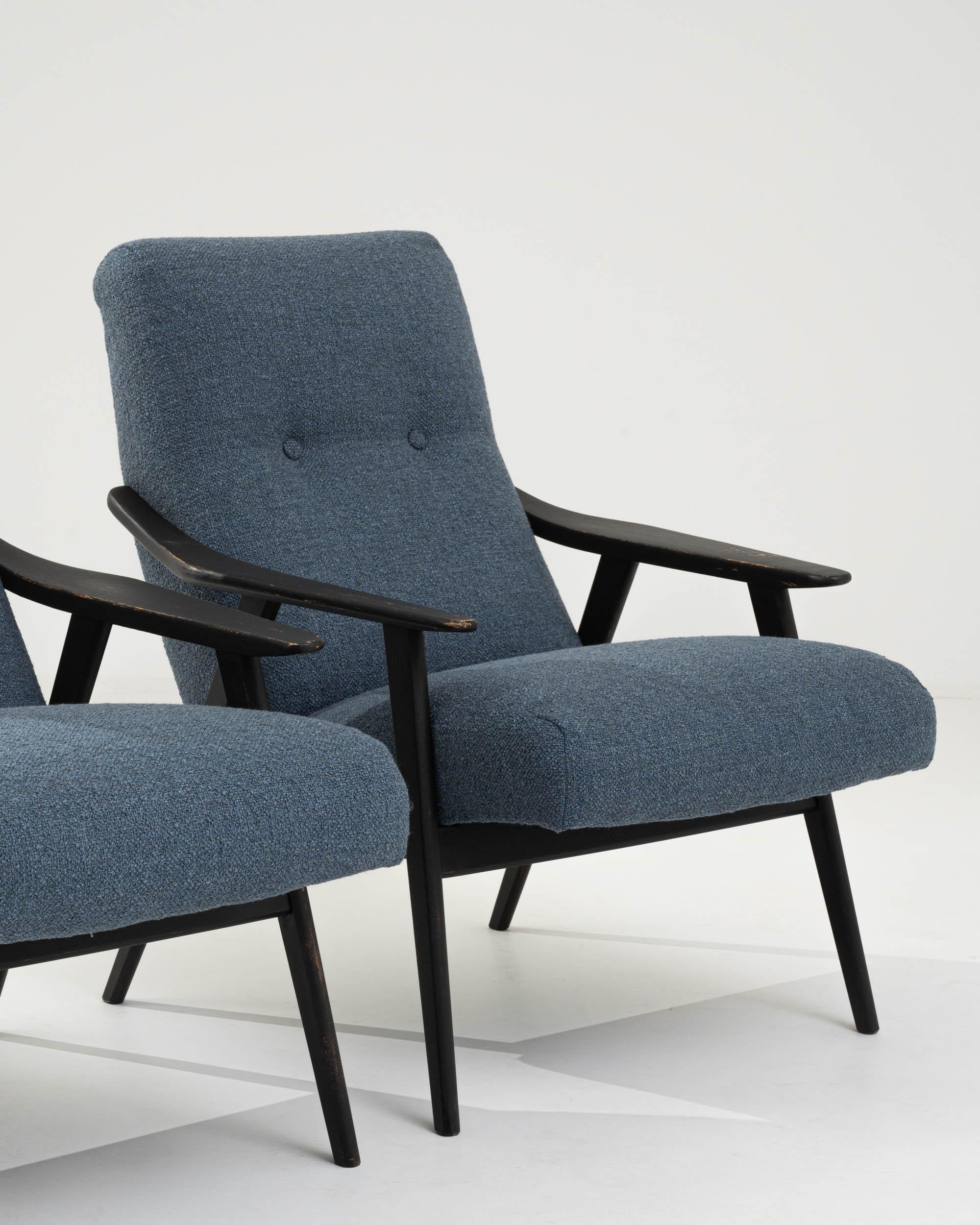 1960s Czech Wooden Upholstered Armchairs, a Pair 3
