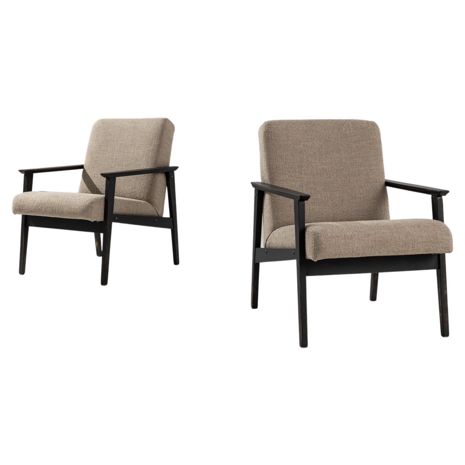 1960s Czech Wooden Upholstered Armchairs, Pair