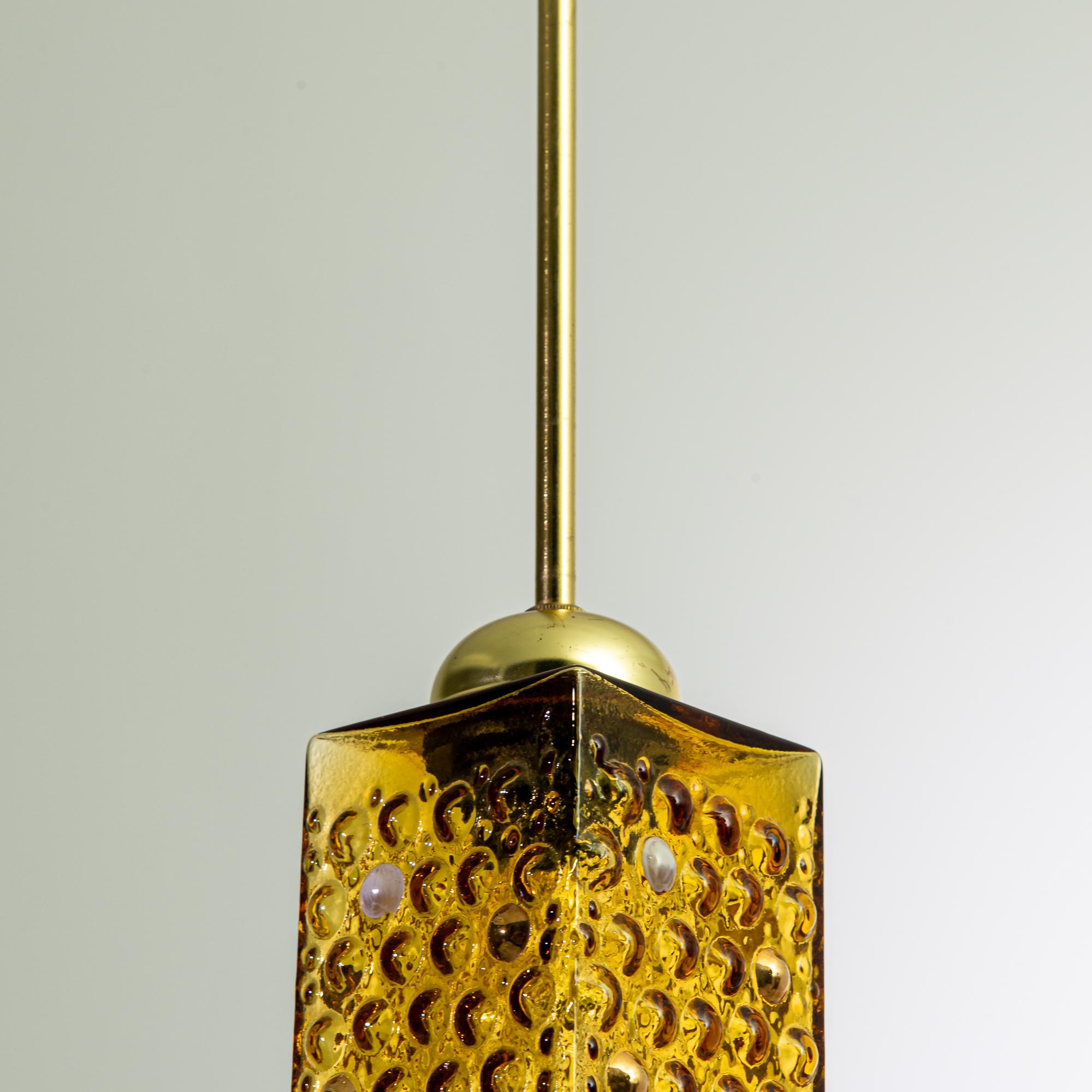 1960s Czech Yellow Brass and Glass Pendant Lamp For Sale 1