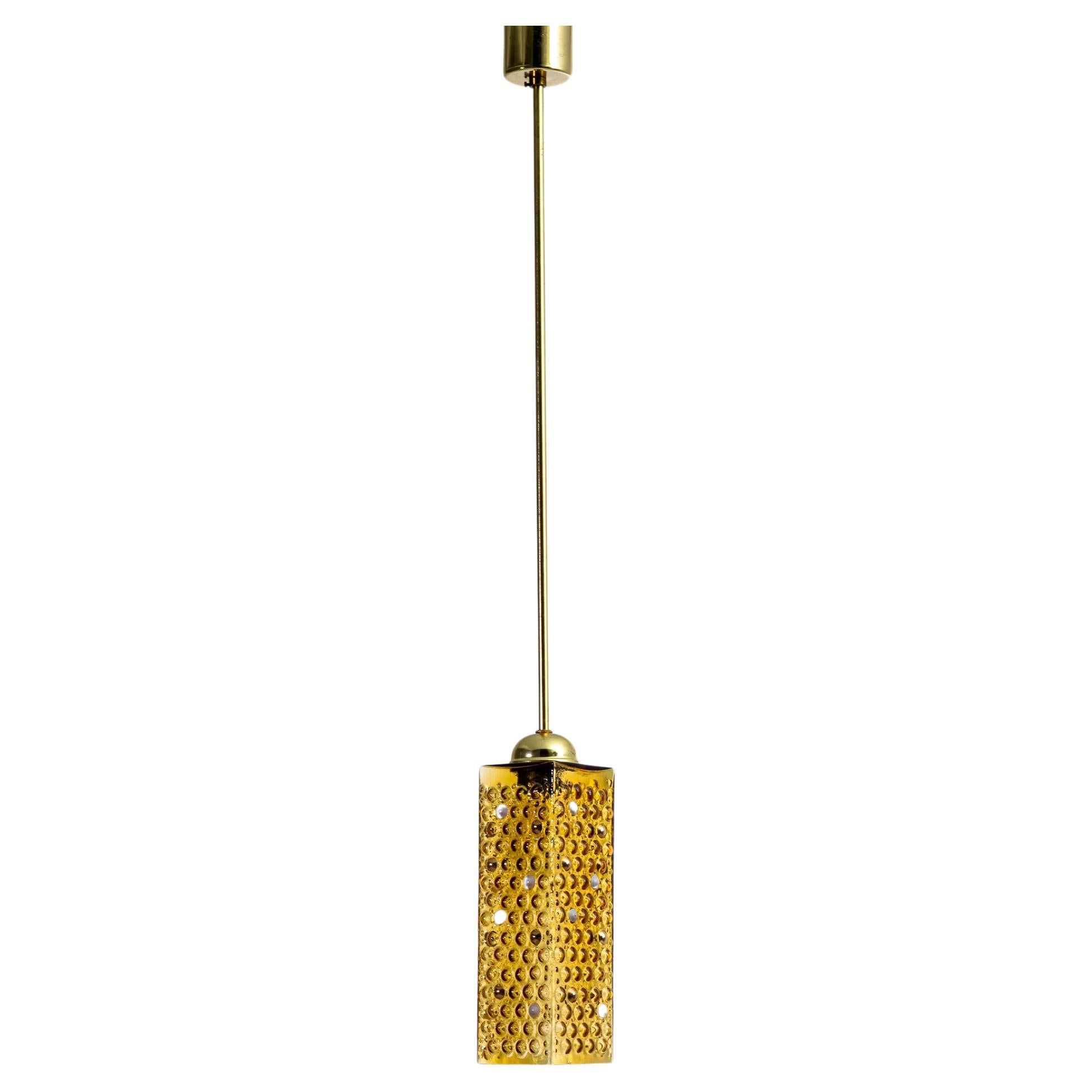 1960s Czech Yellow Brass and Glass Pendant Lamp For Sale