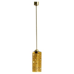 Retro 1960s Czech Yellow Brass and Glass Pendant Lamp