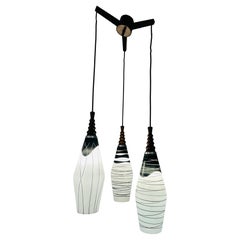 1960s Czech Zukov 3-Shade Black & White Milky Glass Cascading Hanging Light
