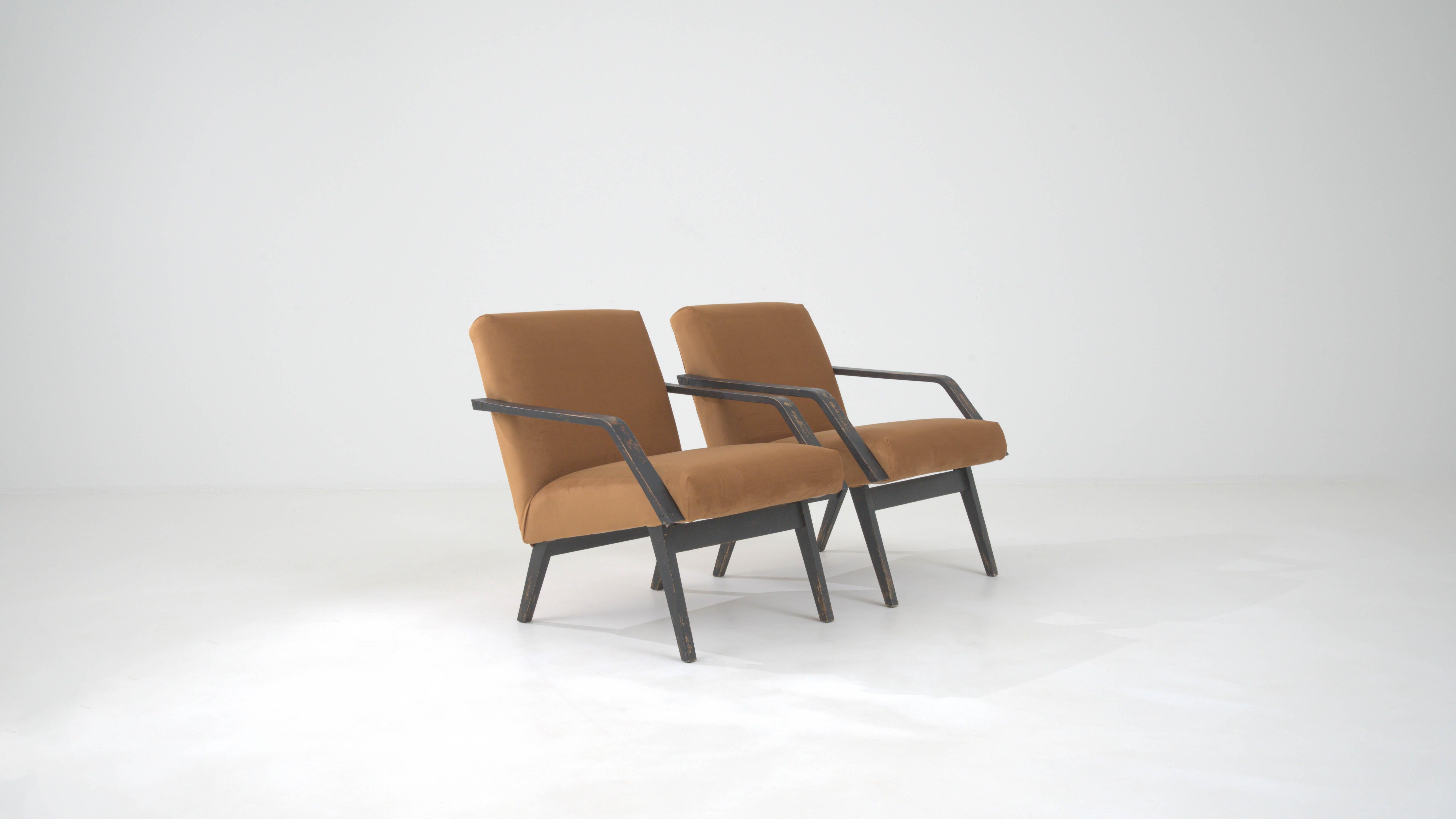 1960s Czechia Upholstered Armchairs, a Pair For Sale 5
