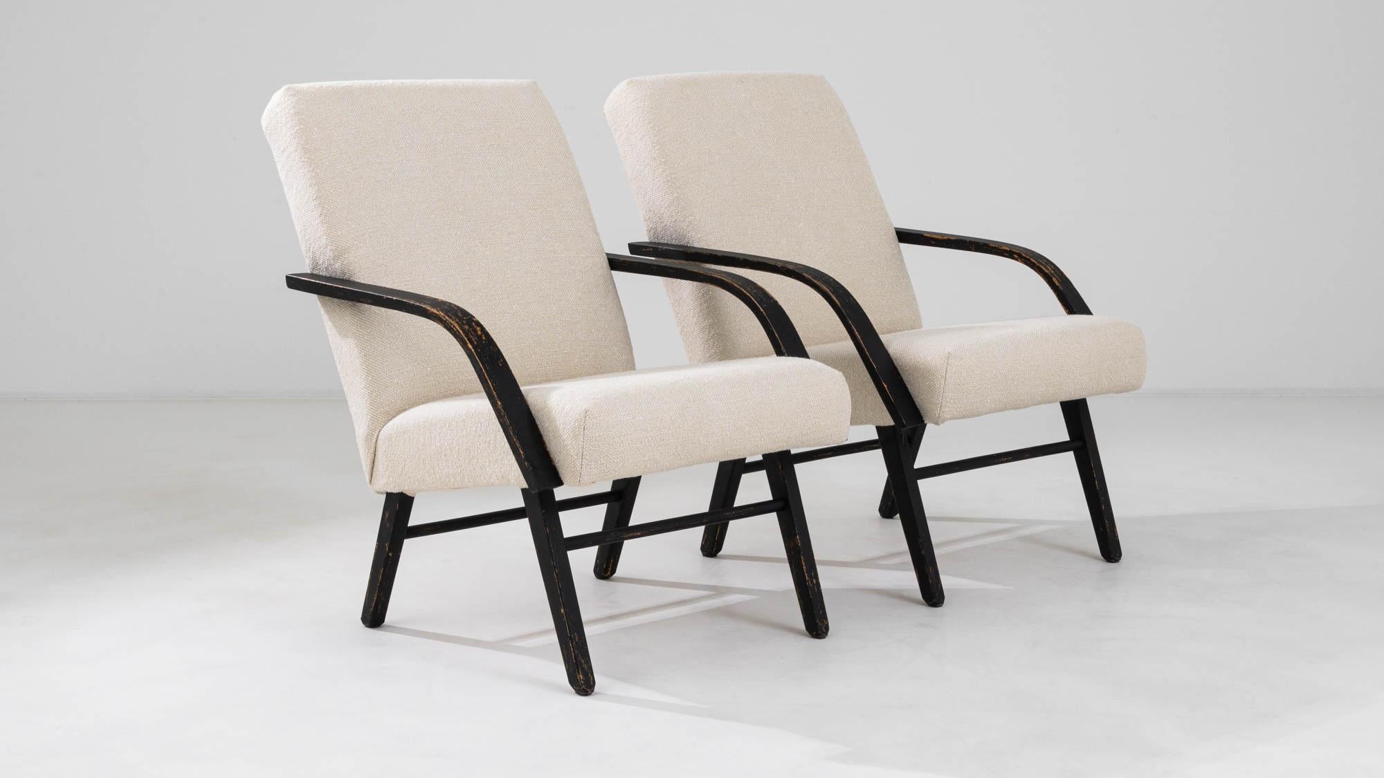 1960s Czechia Upholstered Armchairs, a Pair For Sale 7