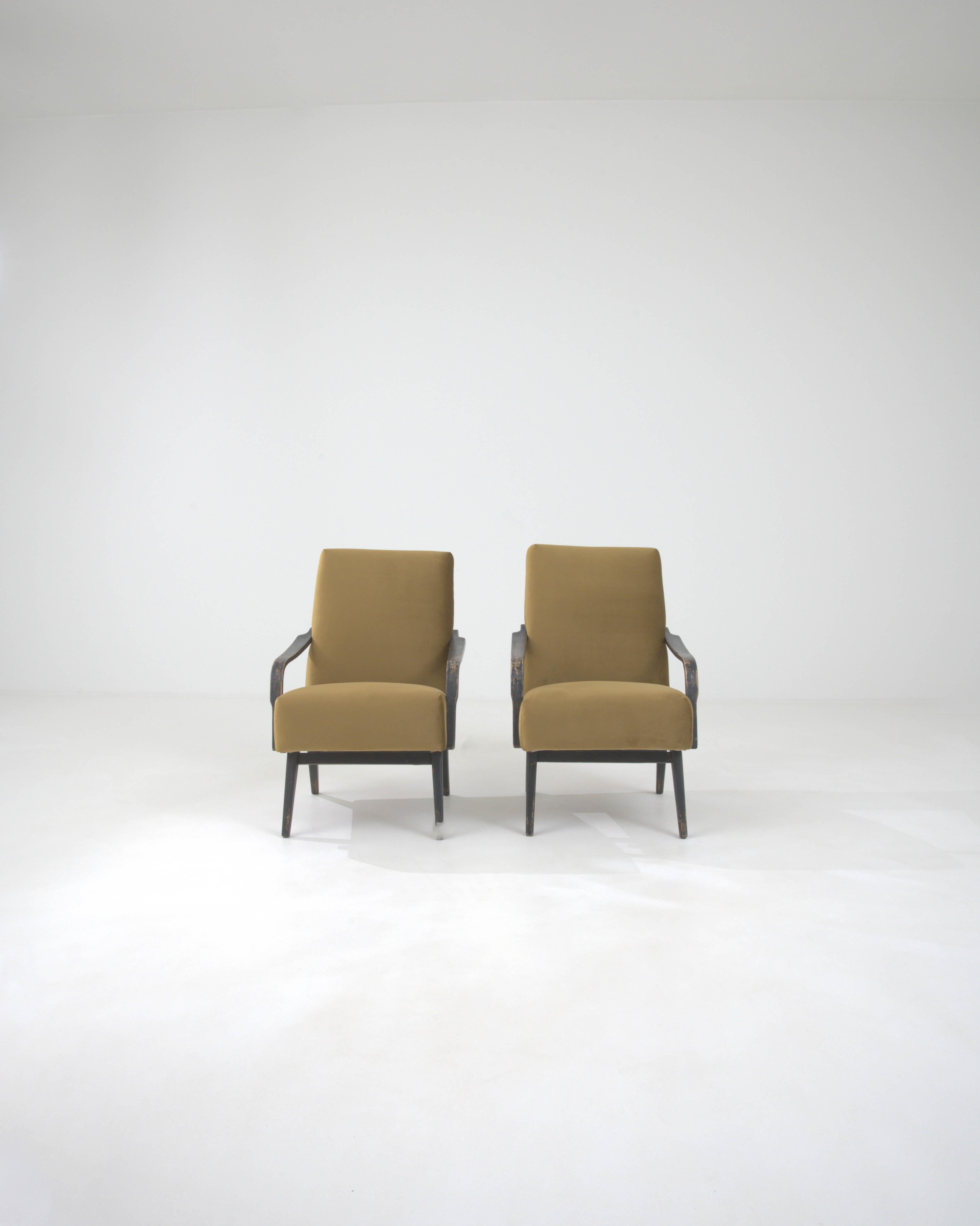 20th Century 1960s Czechia Upholstered Armchairs, a Pair