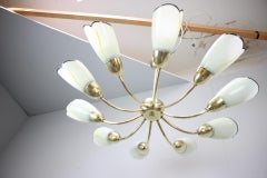 Lustre à dix branches en laiton et verre, Tchécoslovaquie, milieu du siècle 1960