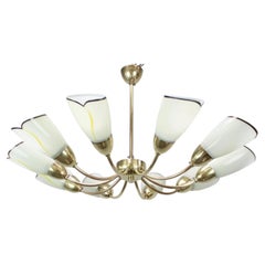 Lustre à dix branches en laiton et verre, Tchécoslovaquie, milieu du siècle 1960