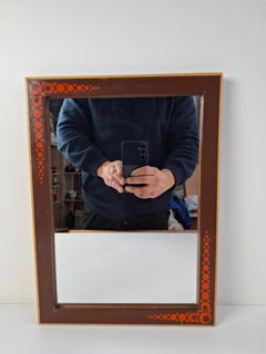 1960s Czechoslovak Mid-Century Wooden Mirror with Graphic Frame Detail