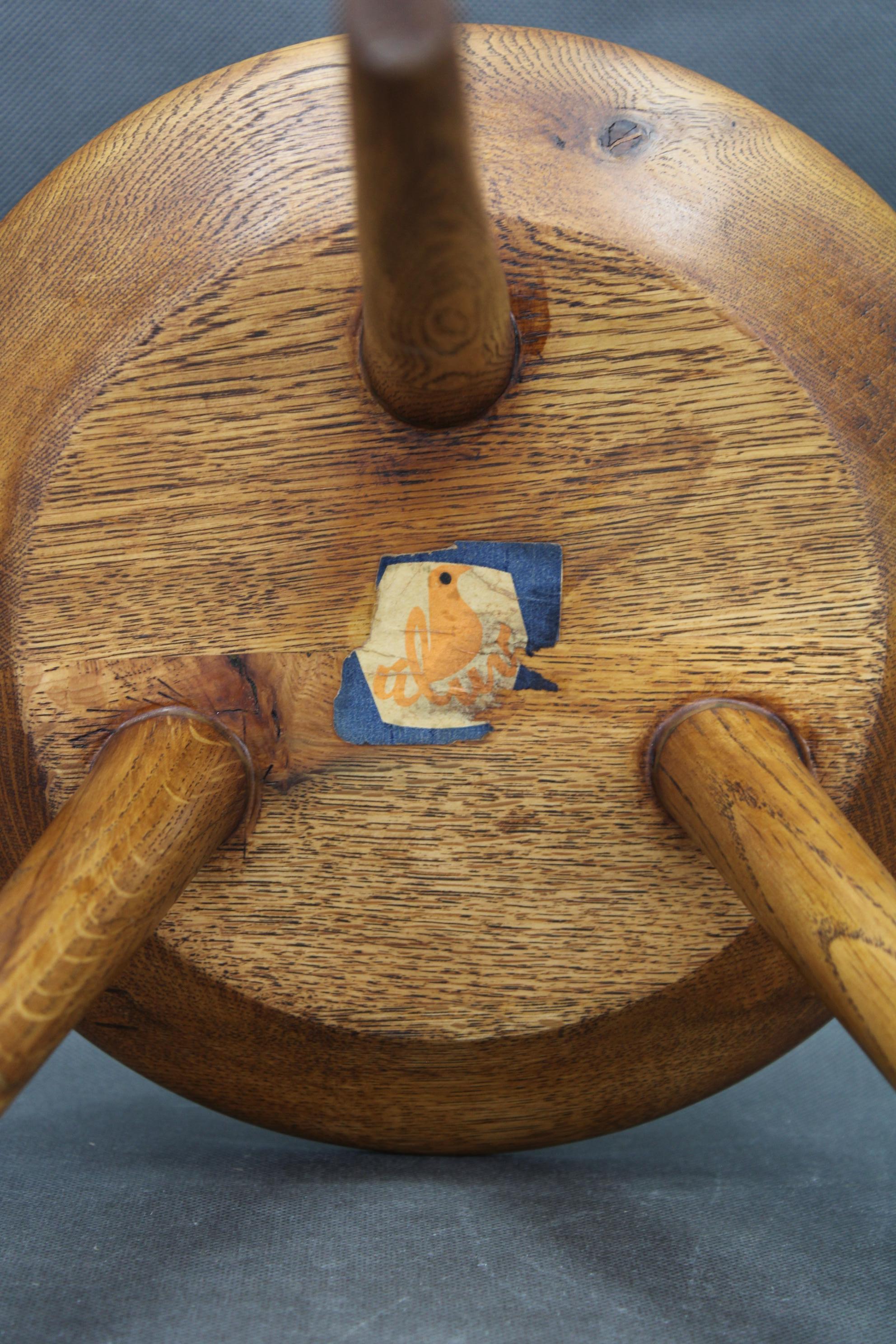 1960s Czechoslovak Oak Tripod Stools by ULUV, Restored Rustic Mid-Century Pair For Sale 4