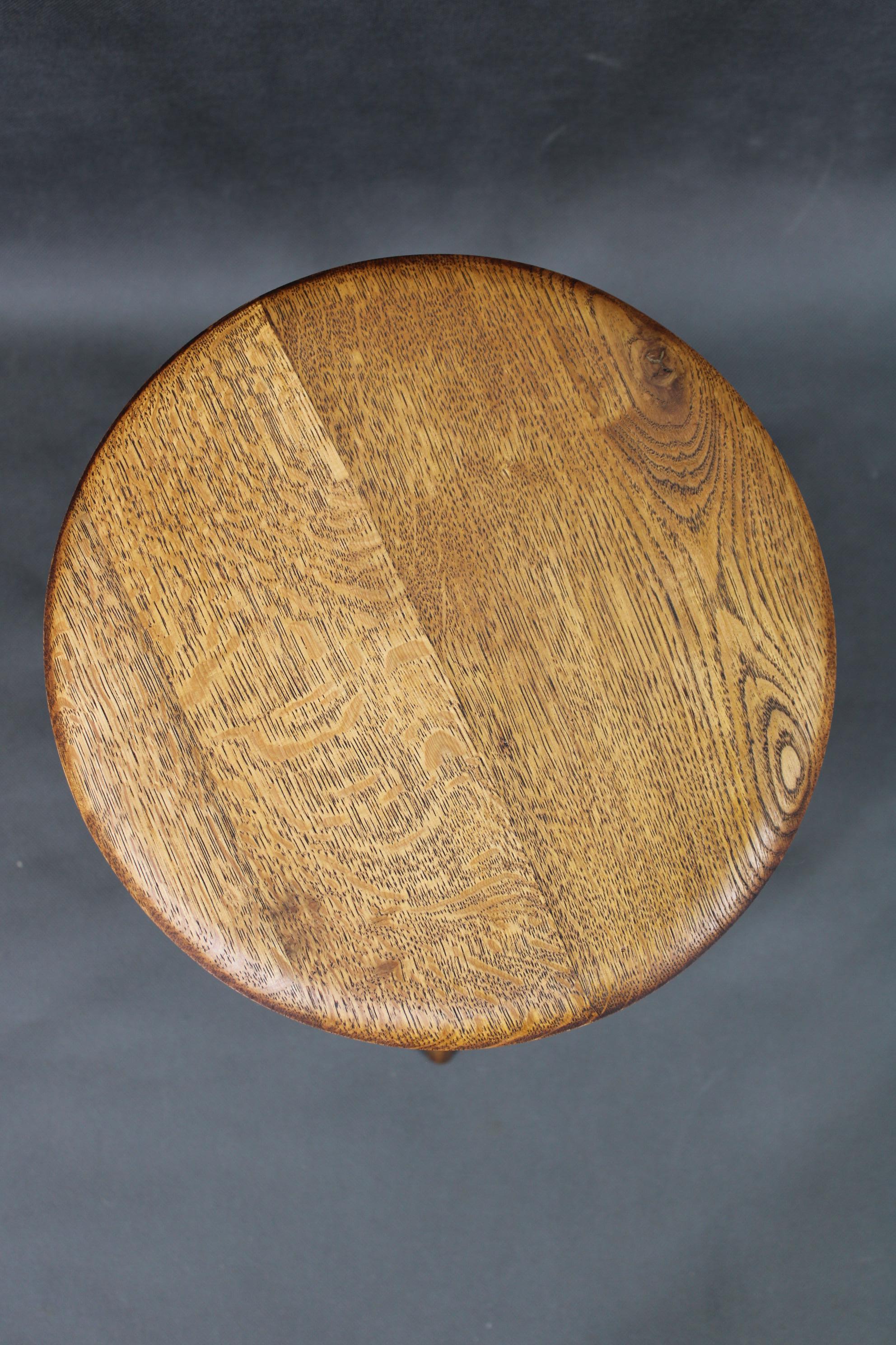 Mid-20th Century 1960s Czechoslovak Oak Tripod Stools by ULUV, Restored Rustic Mid-Century Pair For Sale