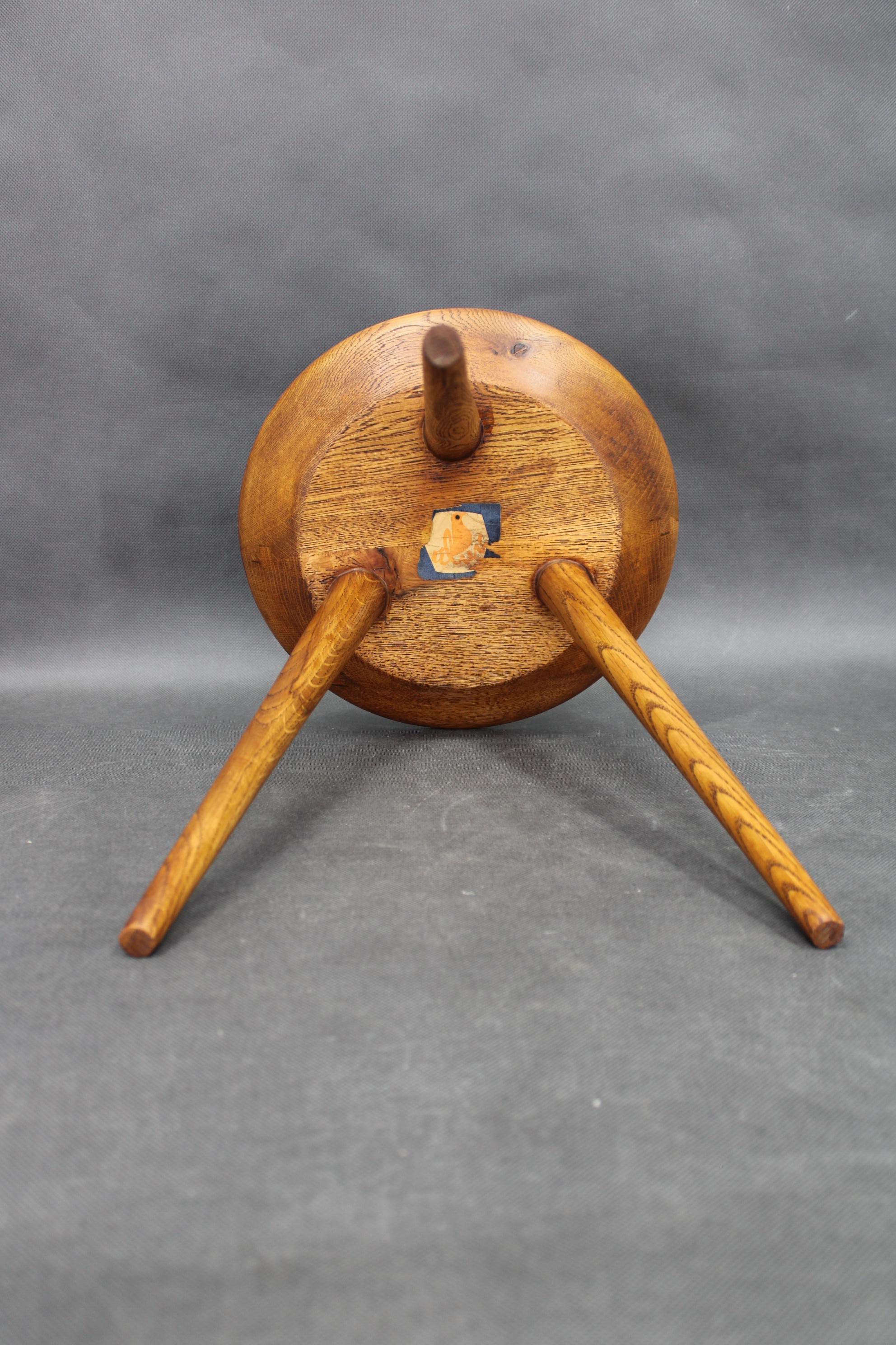 1960s Czechoslovak Oak Tripod Stools by ULUV, Restored Rustic Mid-Century Pair For Sale 3