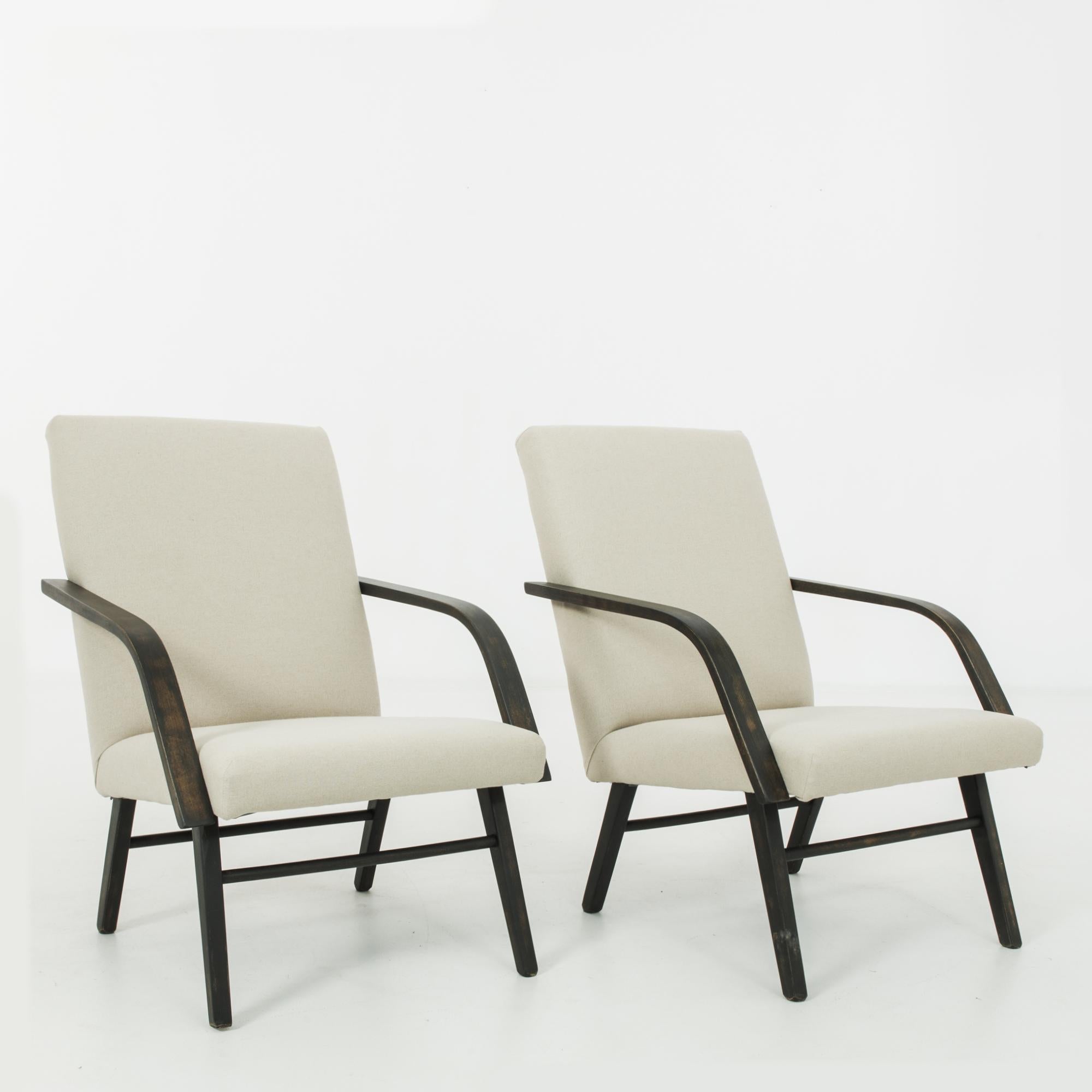 Mid-Century Modern 1960s Czechoslovakian Angular Upholstered Lounge Chairs, a Pair For Sale