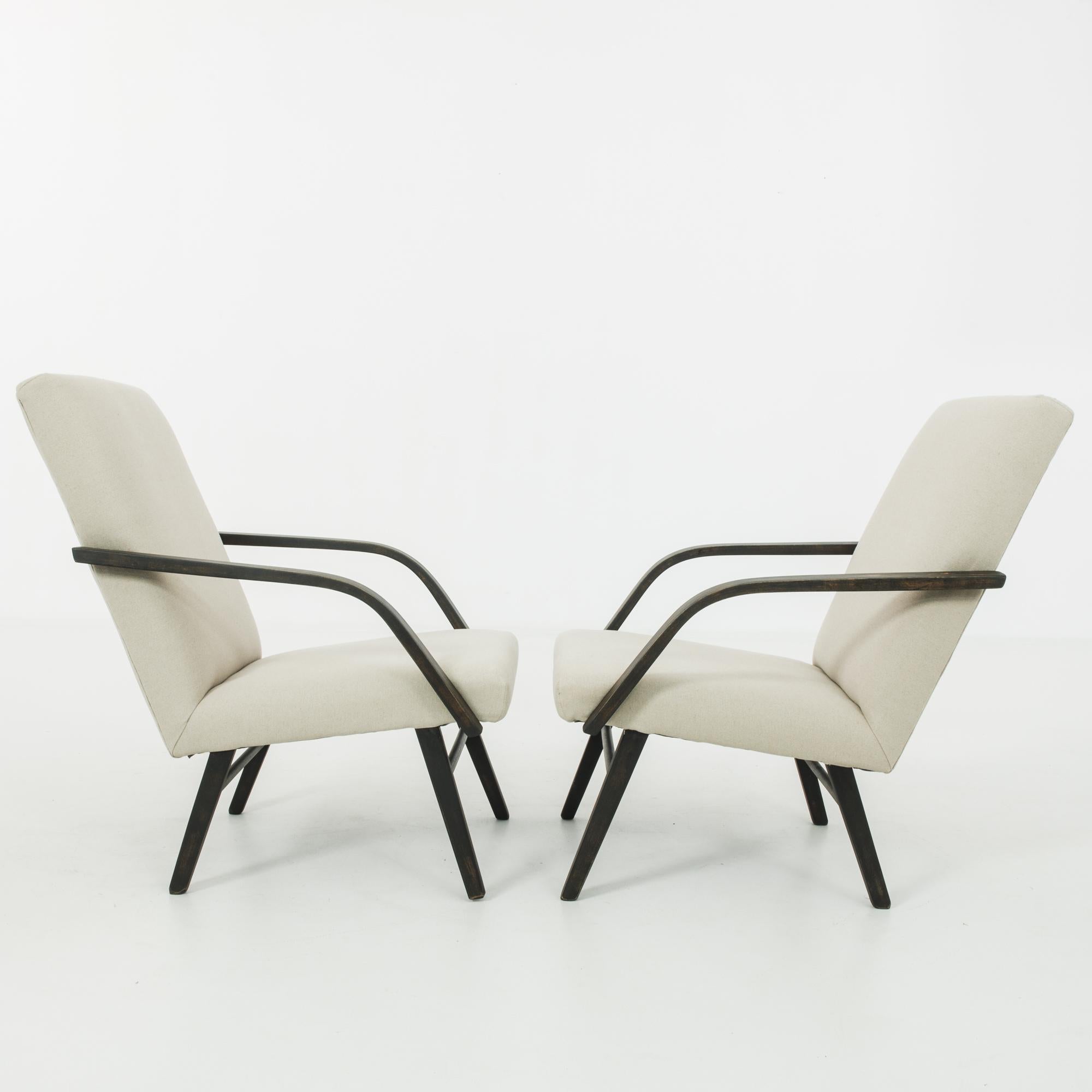 1960s Czechoslovakian Angular Upholstered Lounge Chairs, a Pair In Good Condition For Sale In High Point, NC
