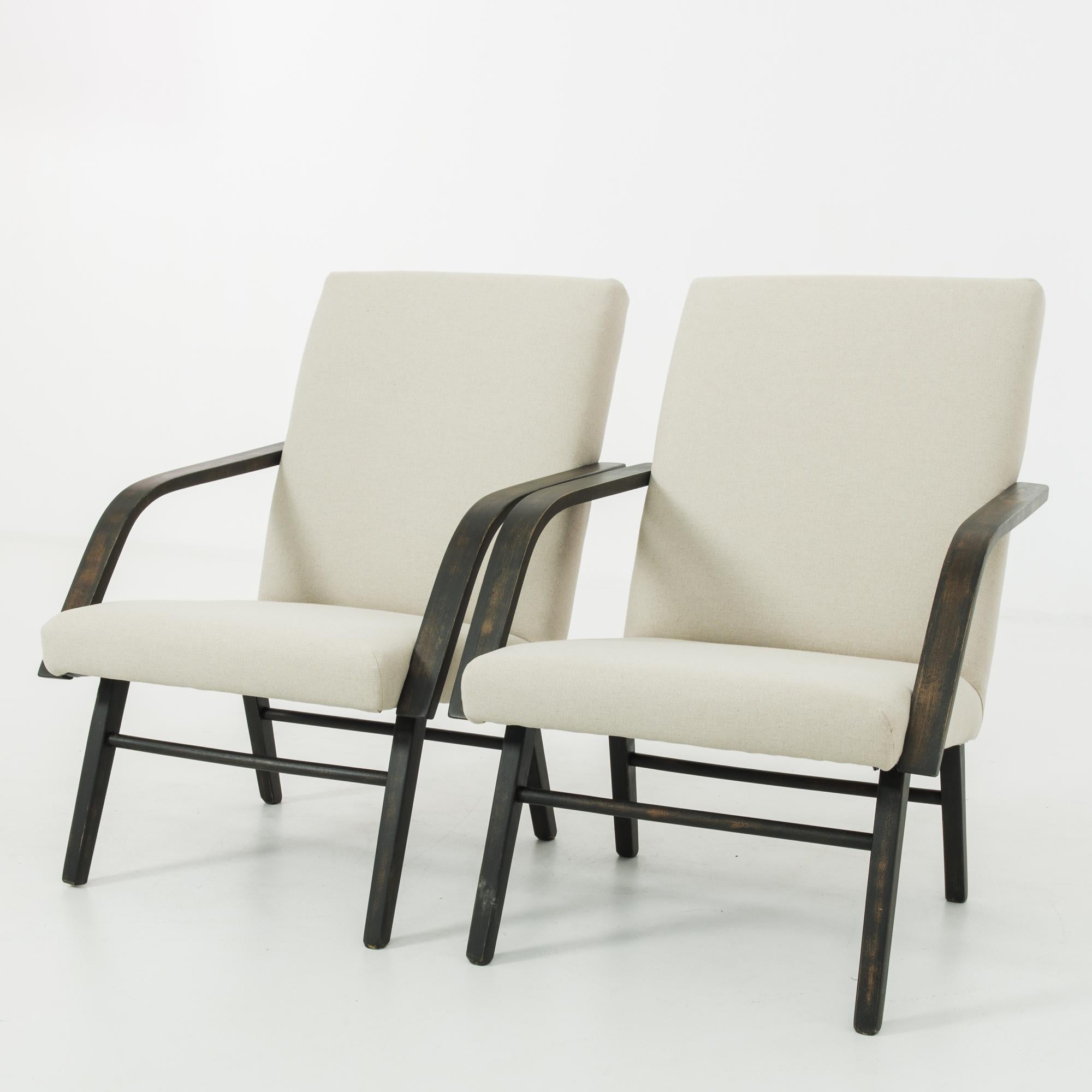 Mid-20th Century 1960s Czechoslovakian Angular Upholstered Lounge Chairs, a Pair For Sale