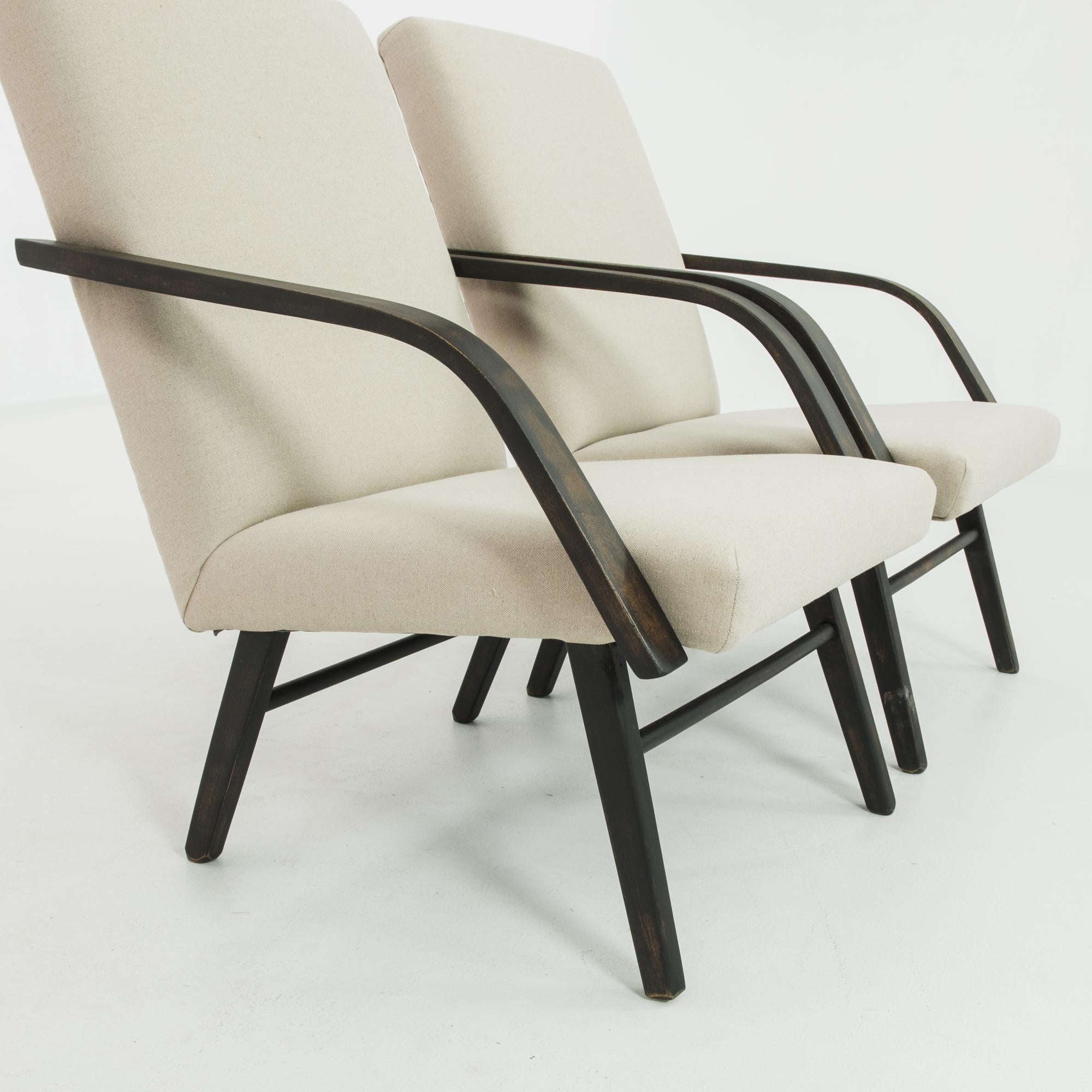 1960s Czechoslovakian Angular Upholstered Lounge Chairs, a Pair For Sale 1