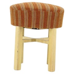 1960s Czechoslovakian Mid-Century Round Tabouret Stool in Striped Fabric