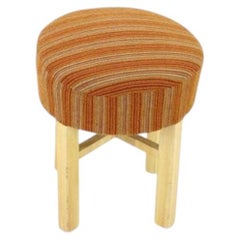 1960s Czechoslovakian Mid-Century Round Tabouret Stool in Striped Fabric