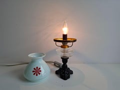1960s Czechoslovakian Milk Glass Oil Lamp Style Table Lamp