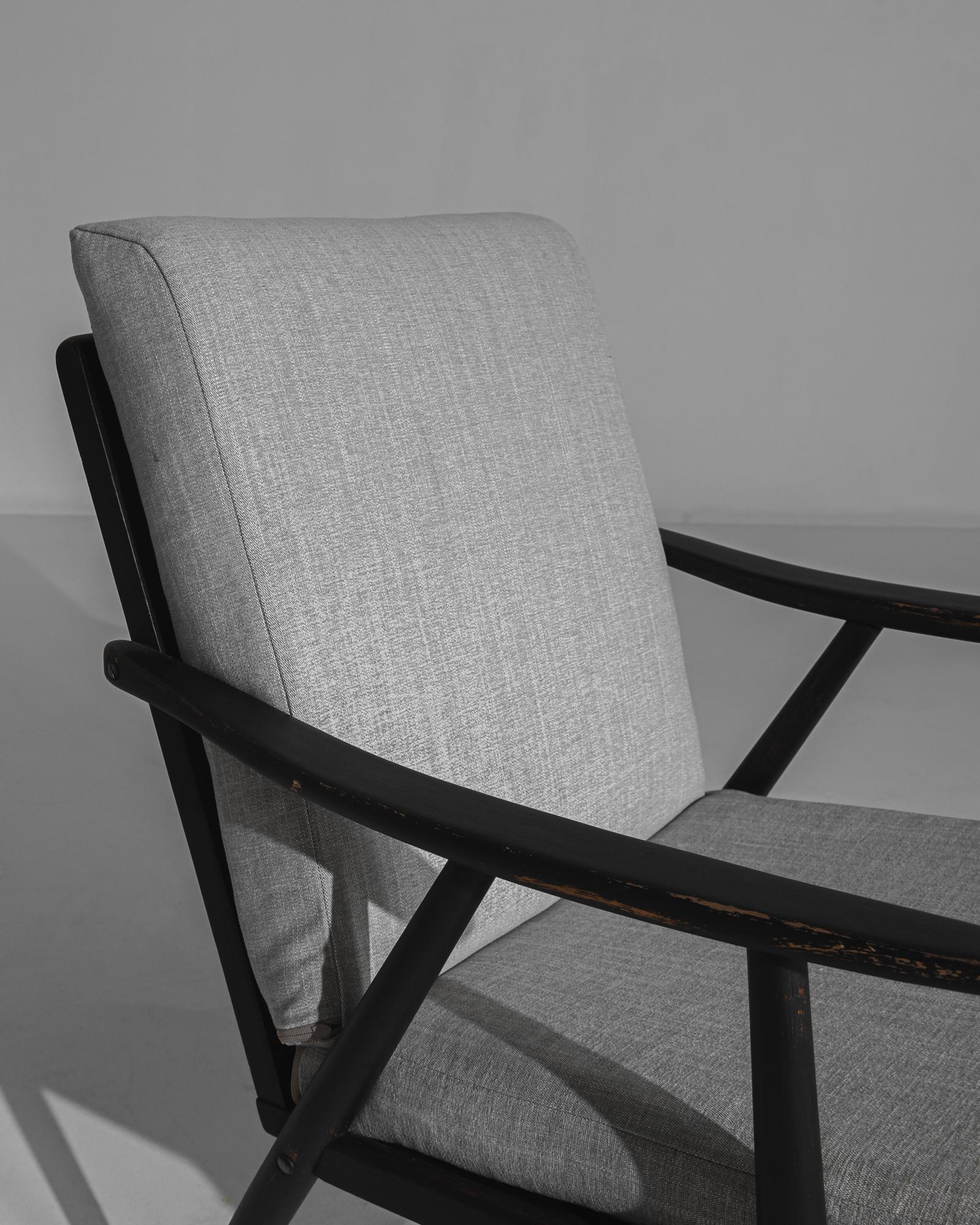 Mid-Century Modern 1960s Czechoslovakian Upholstered Wooden Armchair by TON For Sale